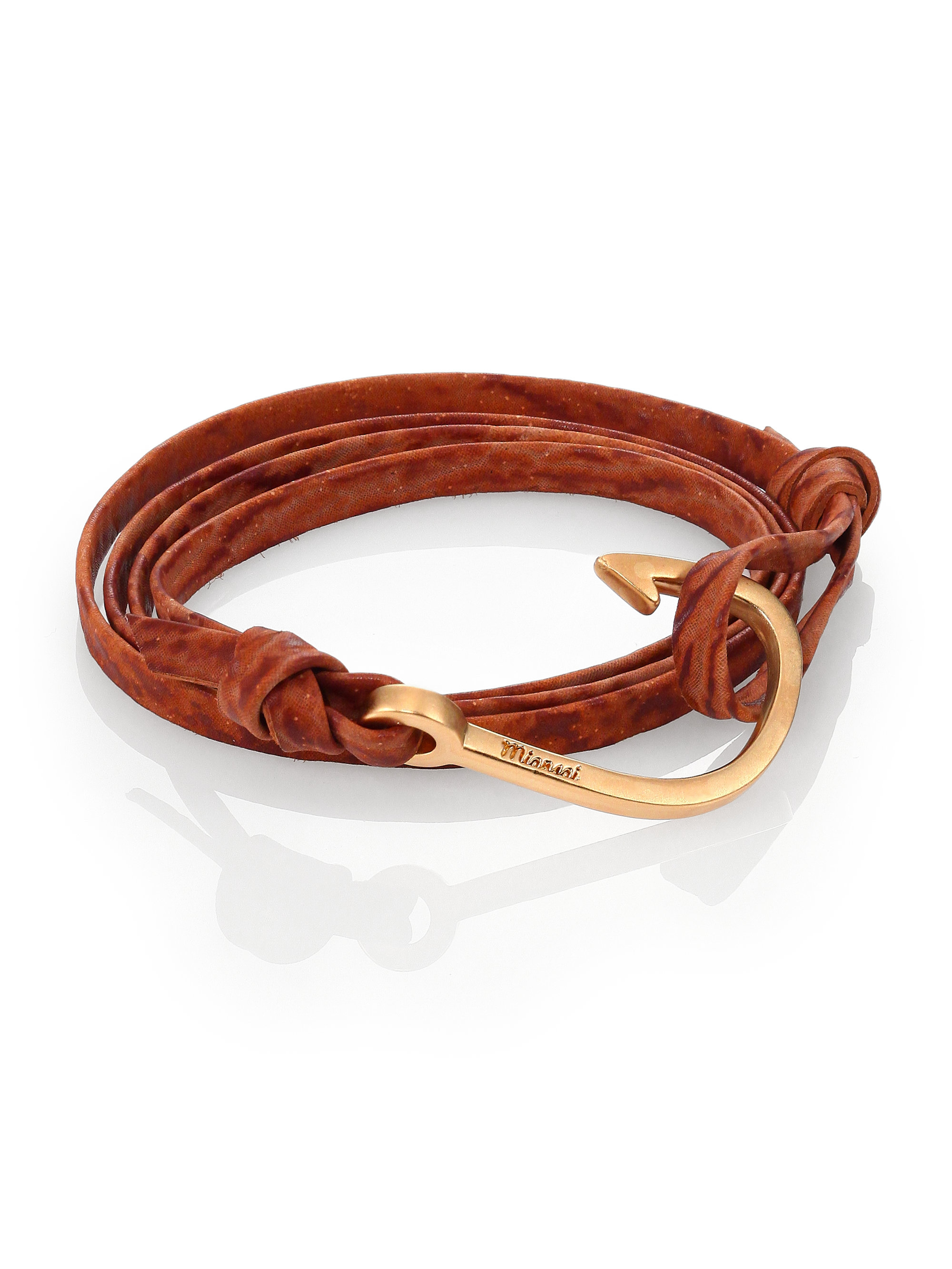 Miansai Hook Shark Leather Bracelet in Brown - Lyst