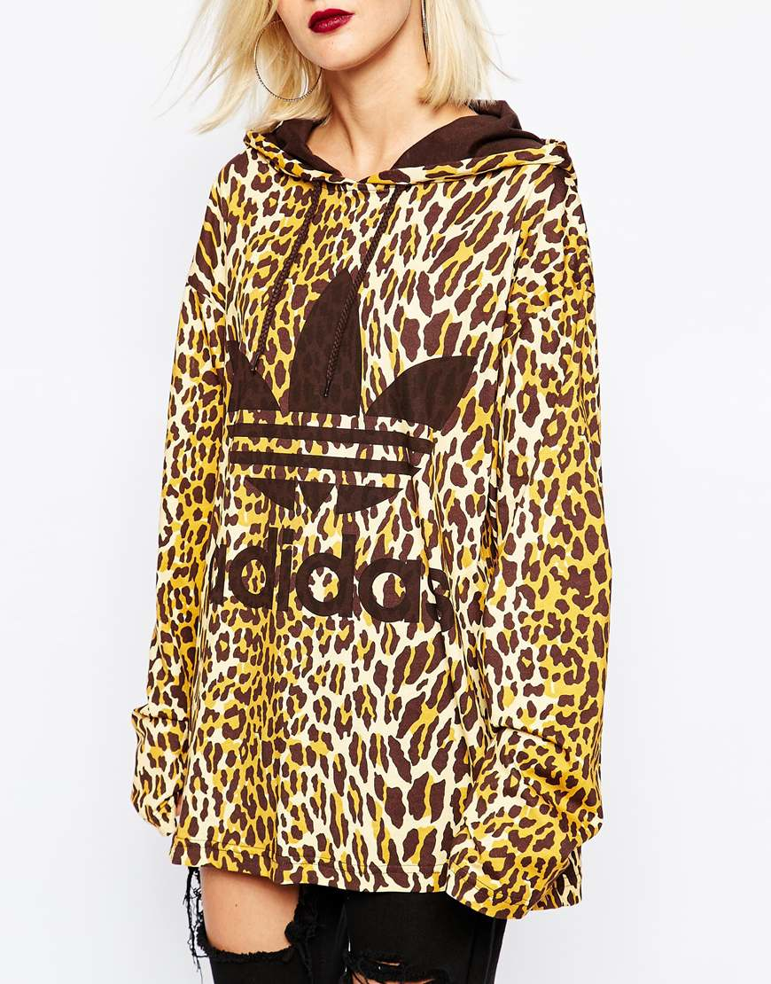 adidas Originals Originals Jeremy Scott Long Sleeve Hooded T-shirt In  Leopard Print With Large Logo - Lyst