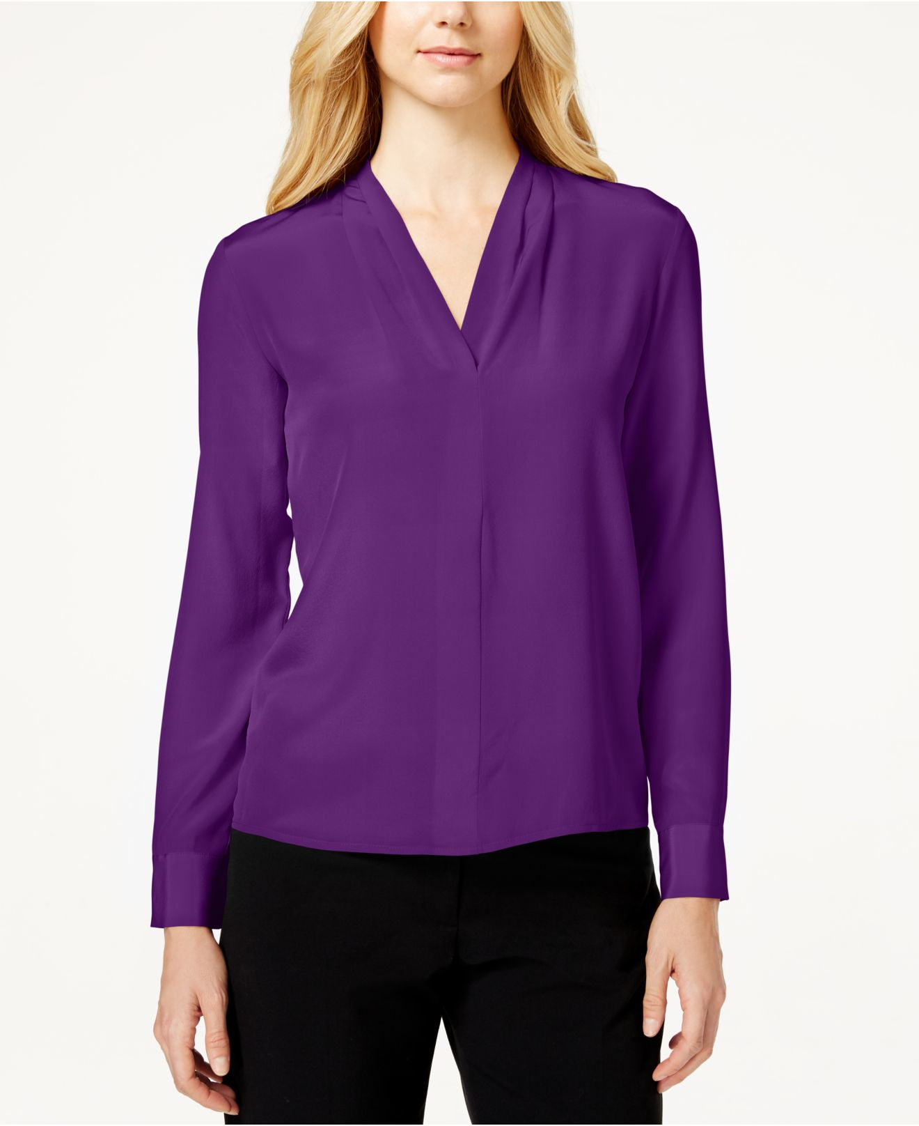 Calvin Klein Silk Long-sleeve Blouse in Purple | Lyst