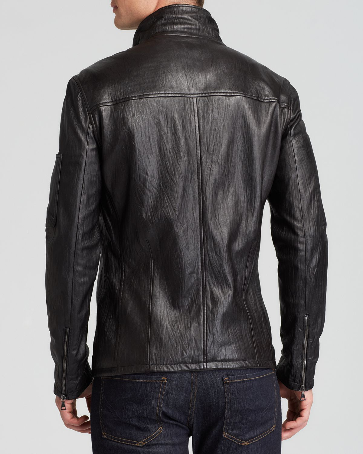 John Varvatos Collection Crinkle Effect Leather Jacket in Black for Men ...