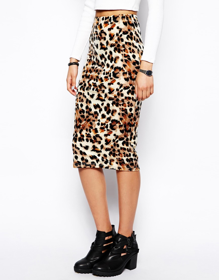 leopard print bodycon midi skirt