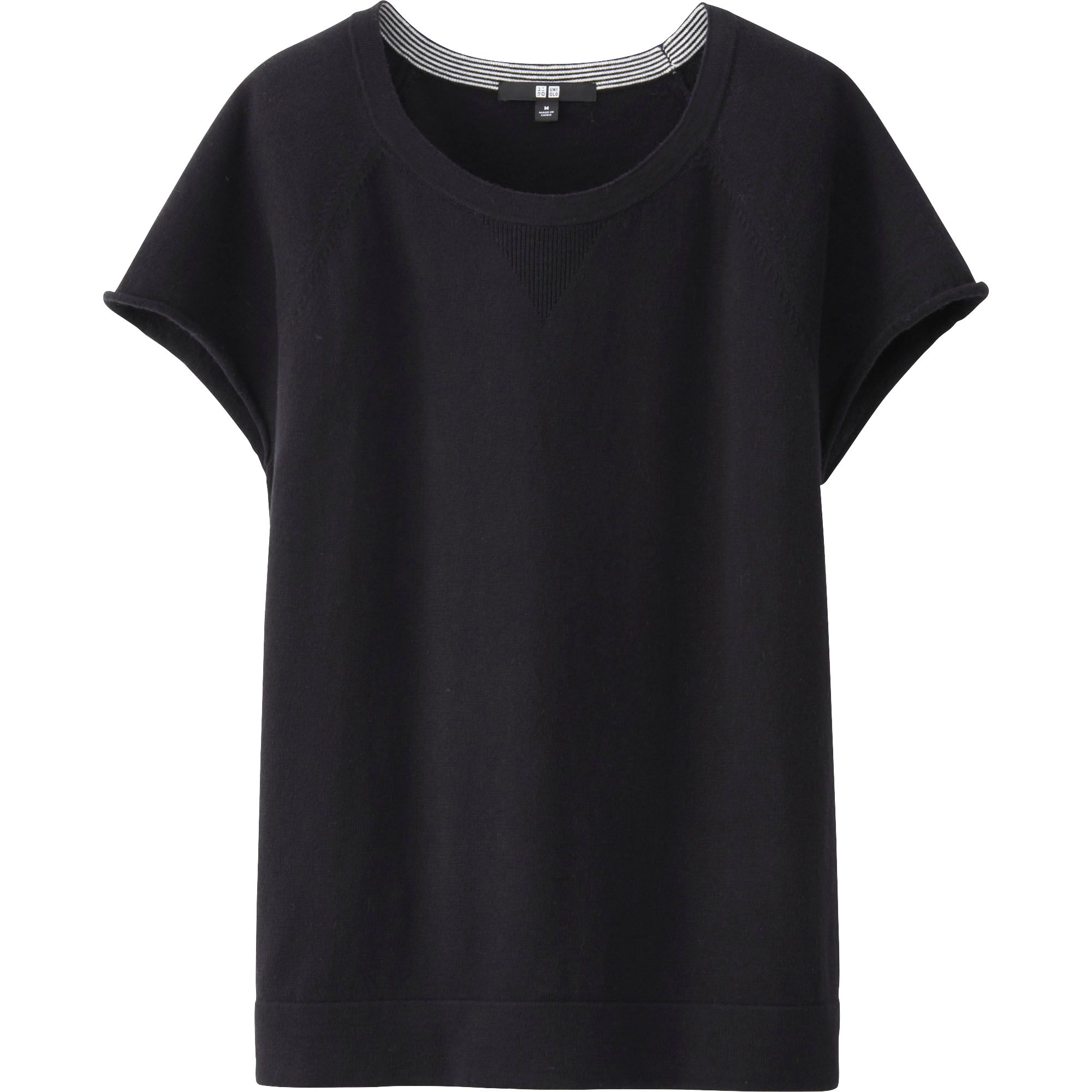 Uniqlo Women Cotton Cashmere Short Sleeve Raglan Sweater in Black | Lyst