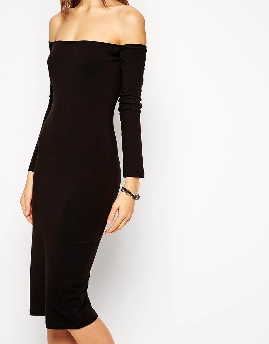 black long bardot dress