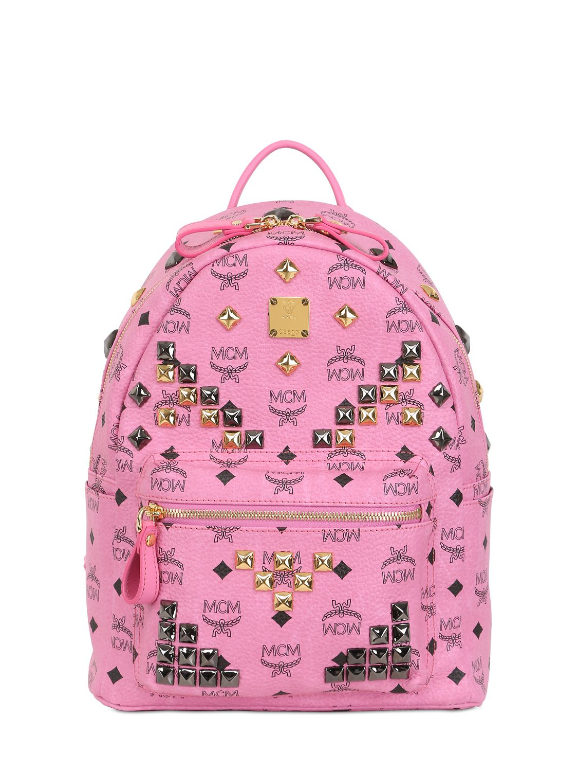 MCM Visetos Medium Side Studs Stark Backpack Soft Pink 1272743