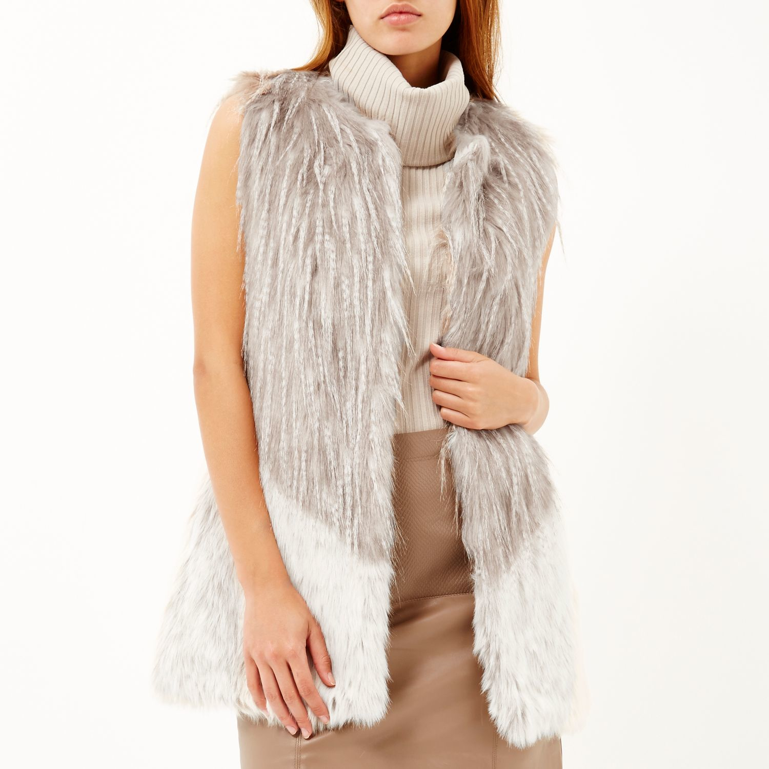river island grey fur gilet