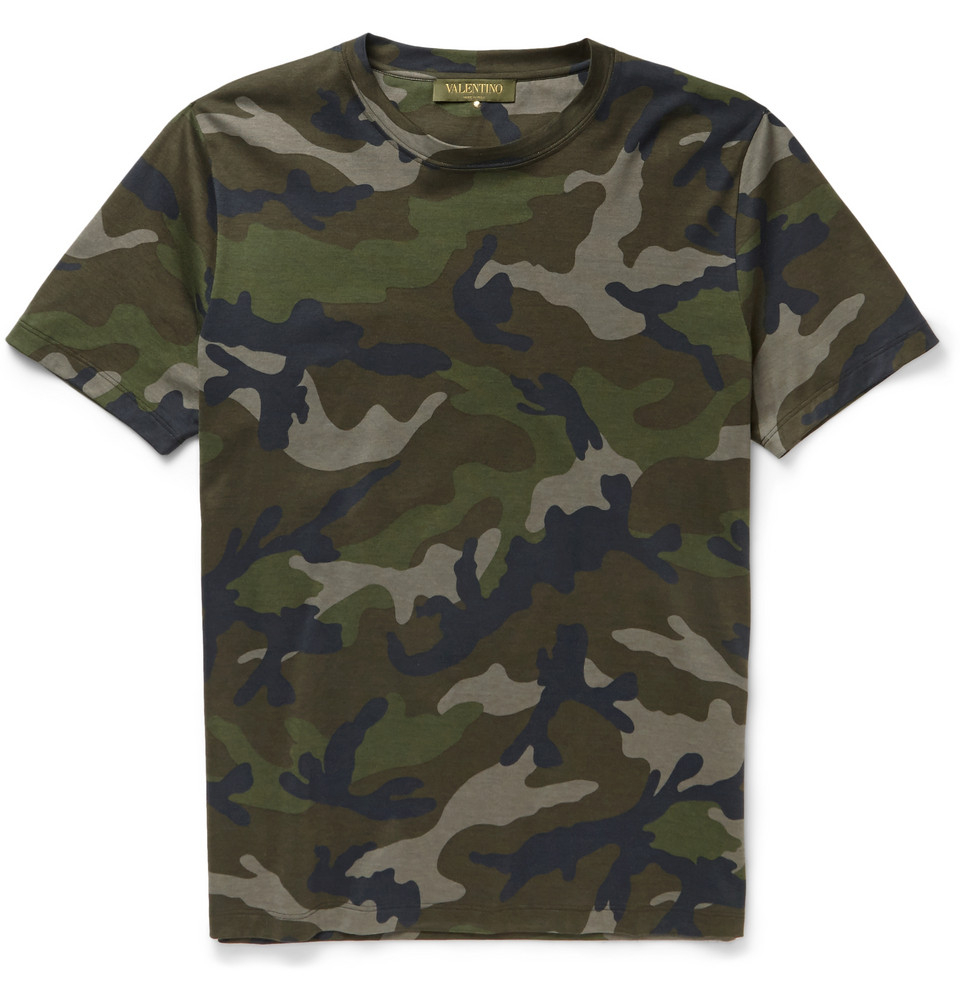 Valentino Camouflage-Print Cotton-Jersey T-Shirt in Green for Men - Lyst