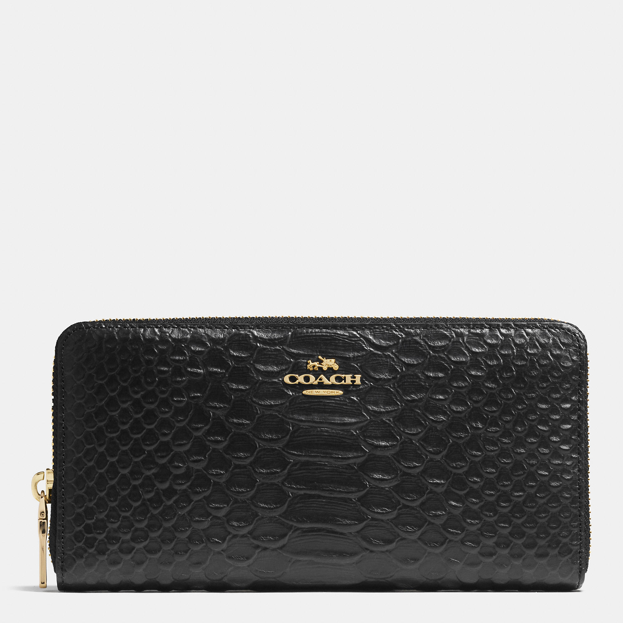 COACH Accordion Zip Wallet In Snake Embossed Leather in Light Gold/Black (Black) - Lyst