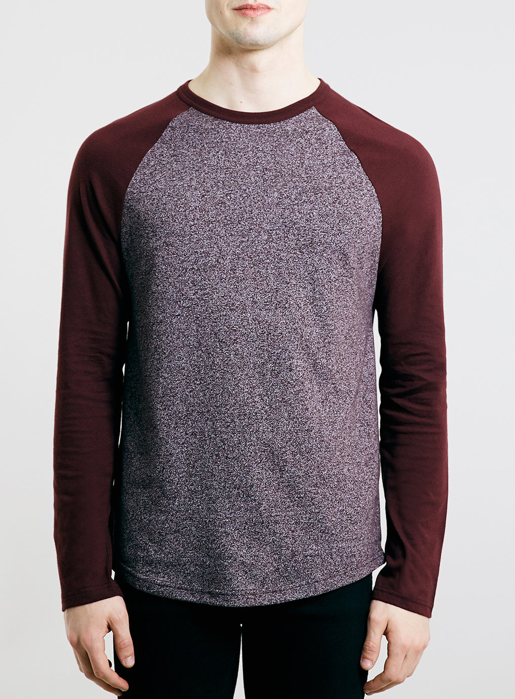 purple and grey raglan shirt