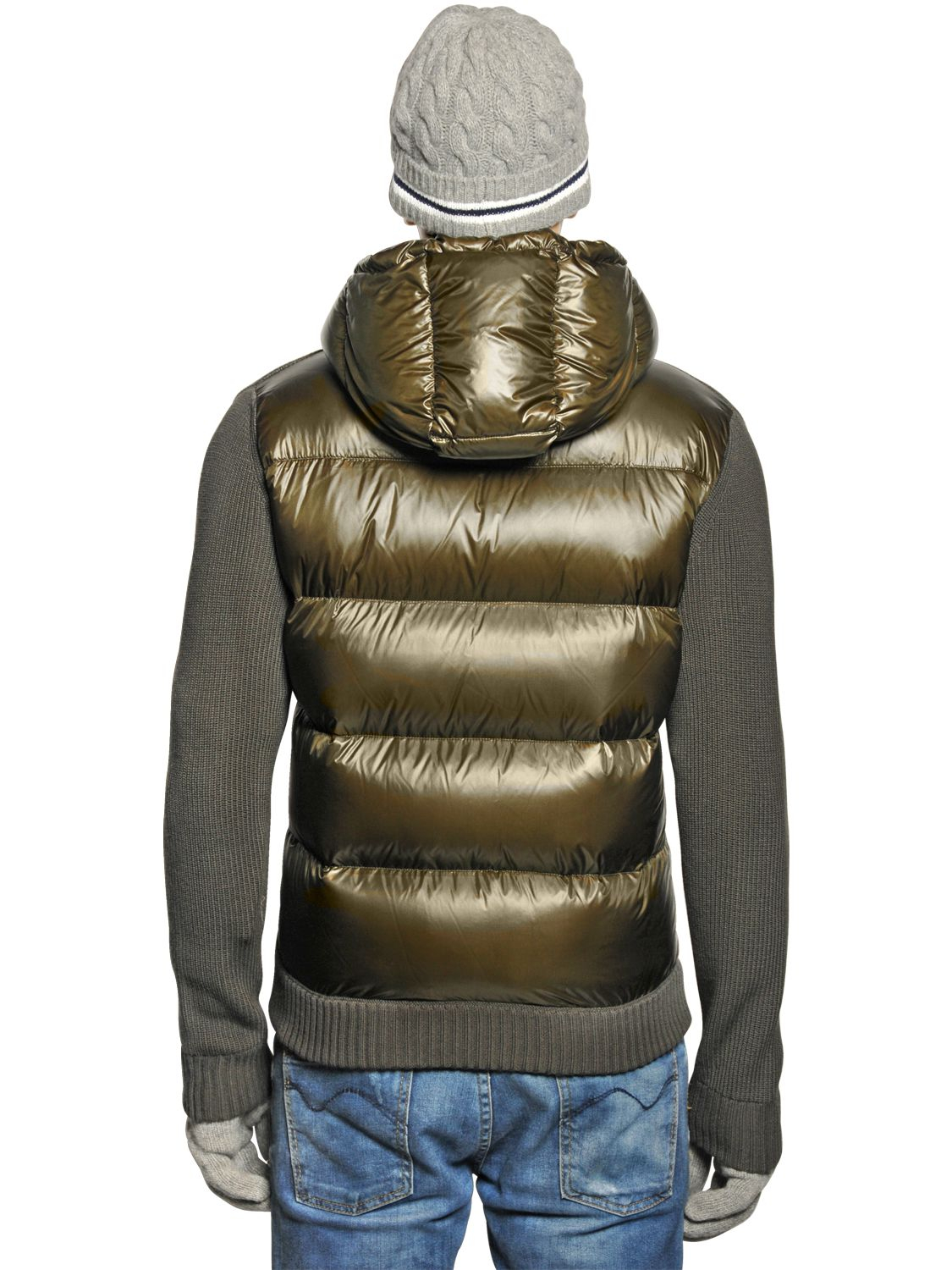 Download Moncler Hooded Nylon Wool Knit Down Jacket in Charcoal ...
