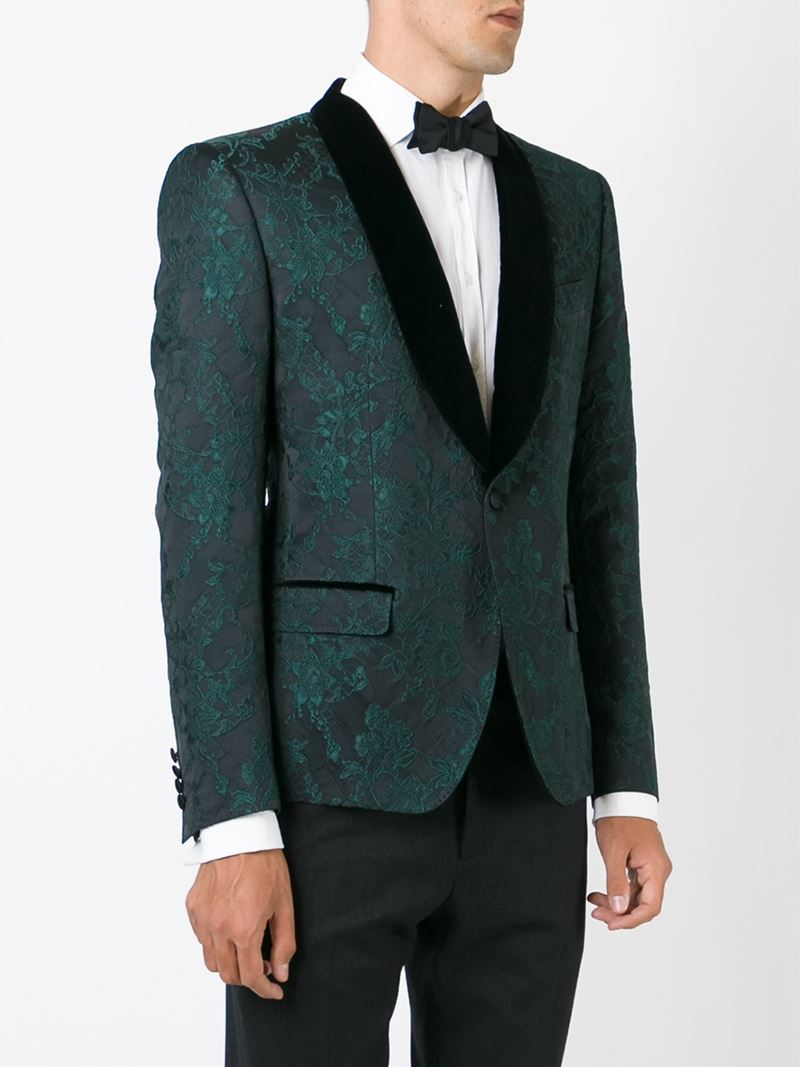 Dolce & Gabbana Embroidered Floral Lace Tuxedo Jacket in Black for Men |  Lyst