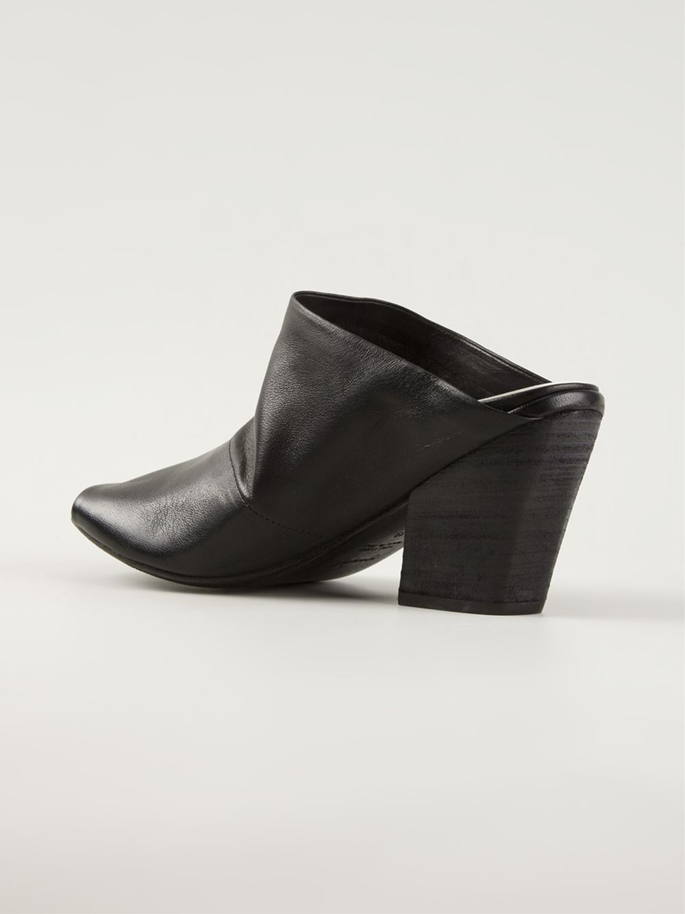 black chunky heel mules