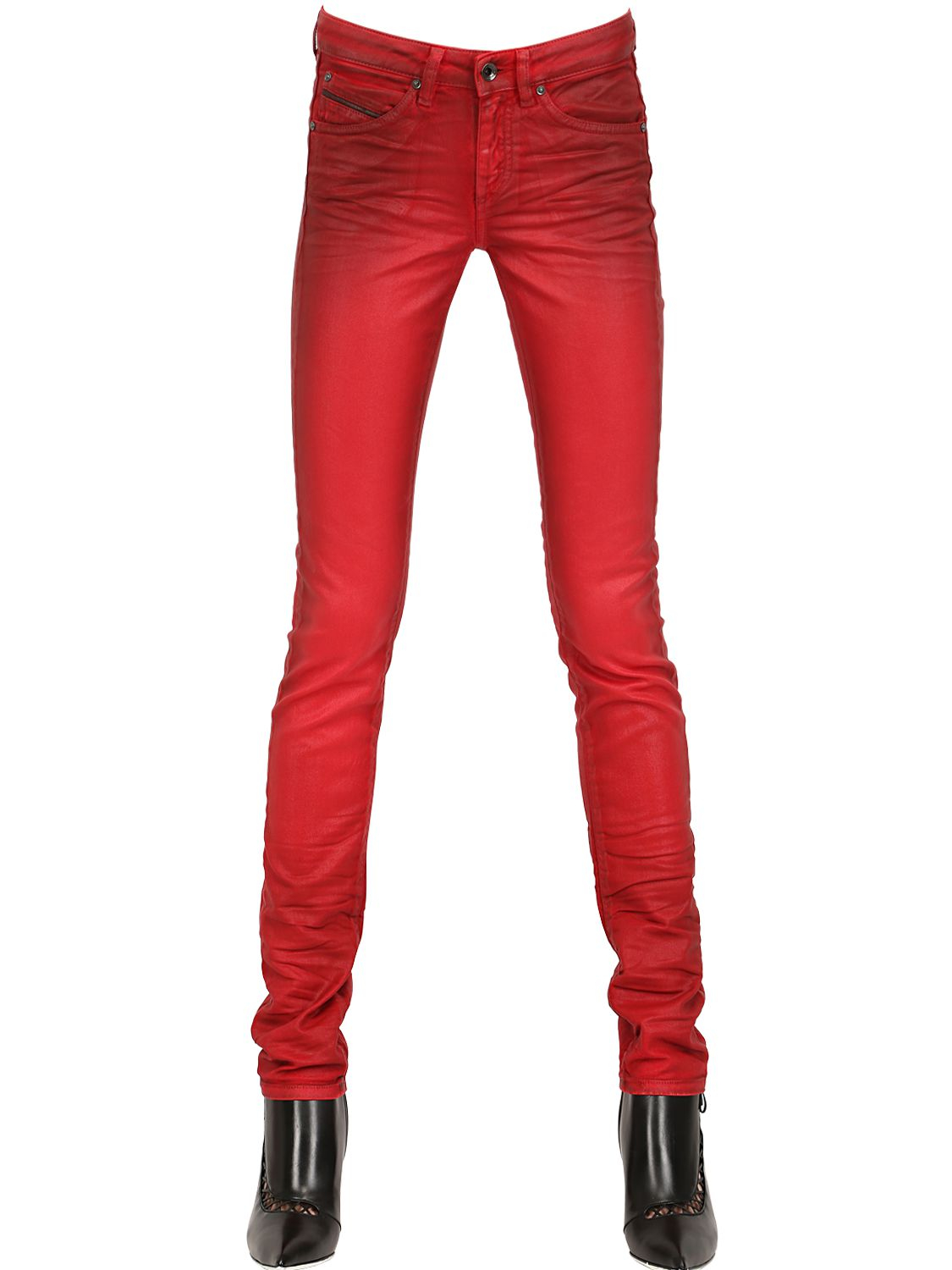 red shiny jeans