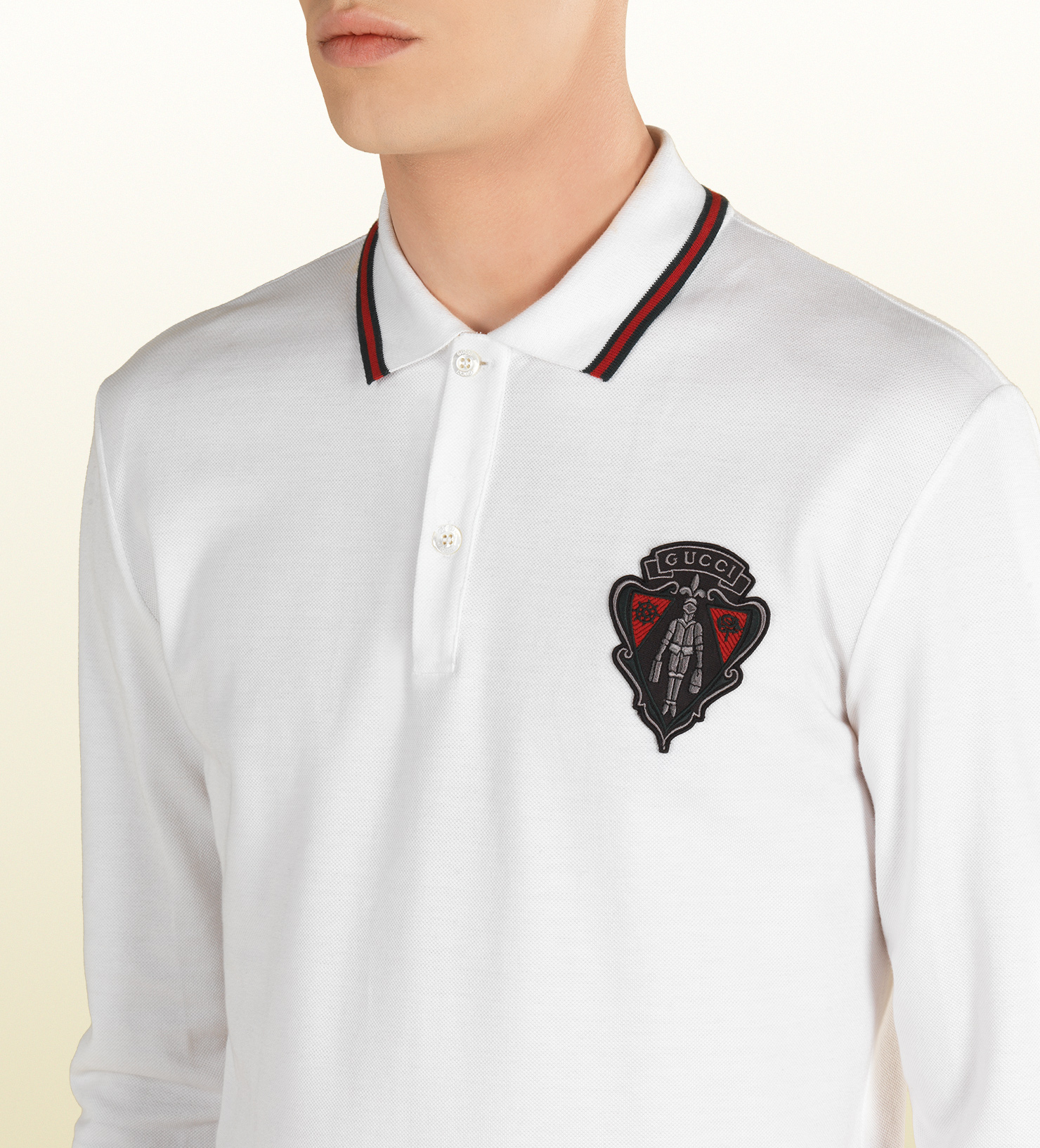 Gucci Long Sleeve Polo Shirt in White for Men - Lyst