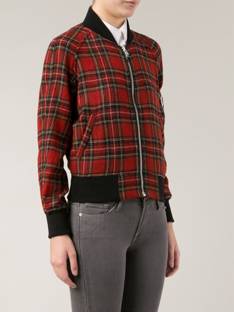 Lyst R13 Plaid Pattern Bomber Jacket in Red