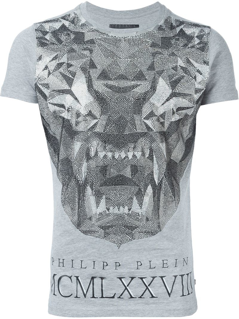 Philipp Plein 'tiger Head' T-shirt in Grey (Gray) for Men | Lyst