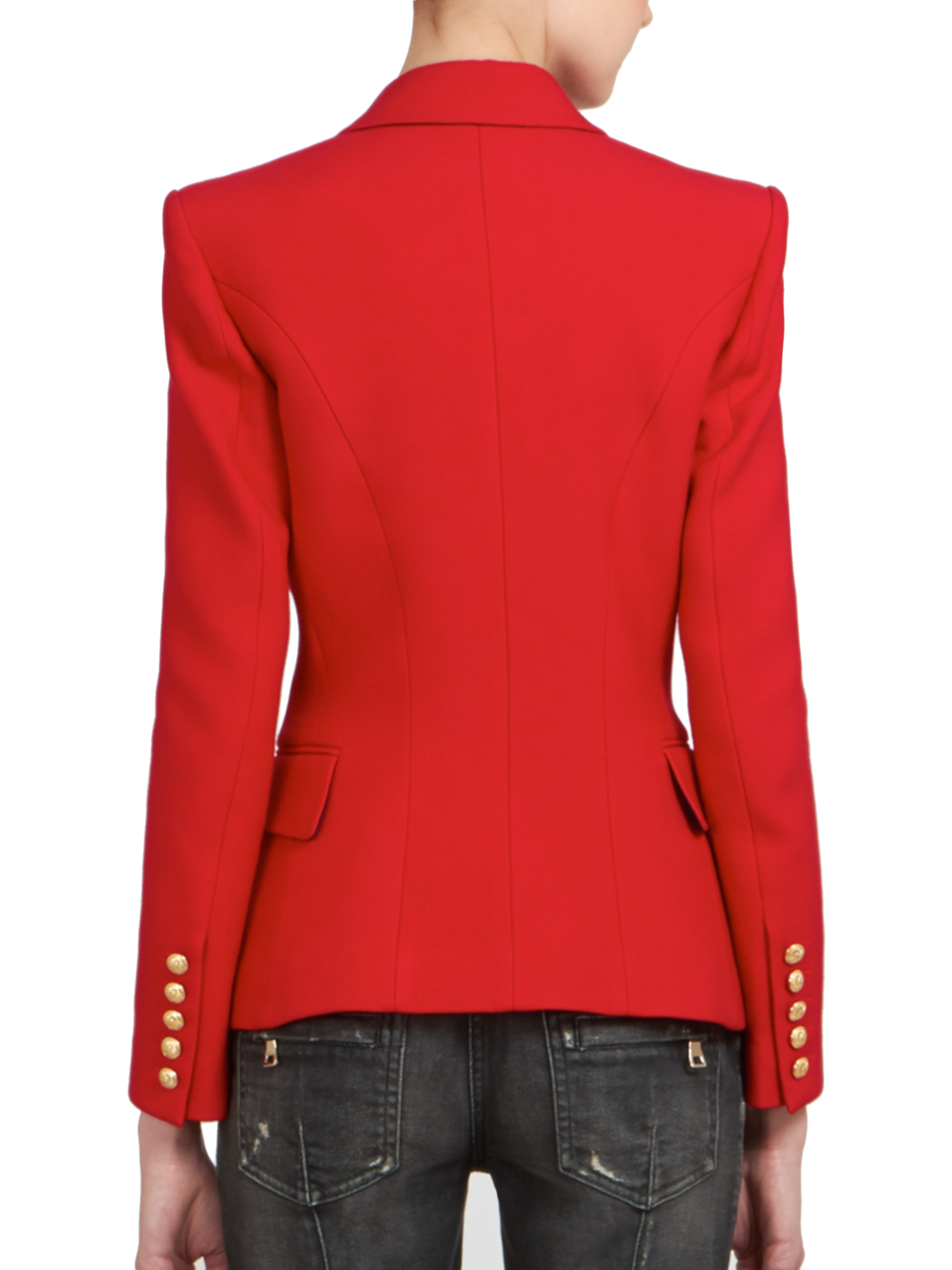 Balmain Fitted Blazer in Red Lyst