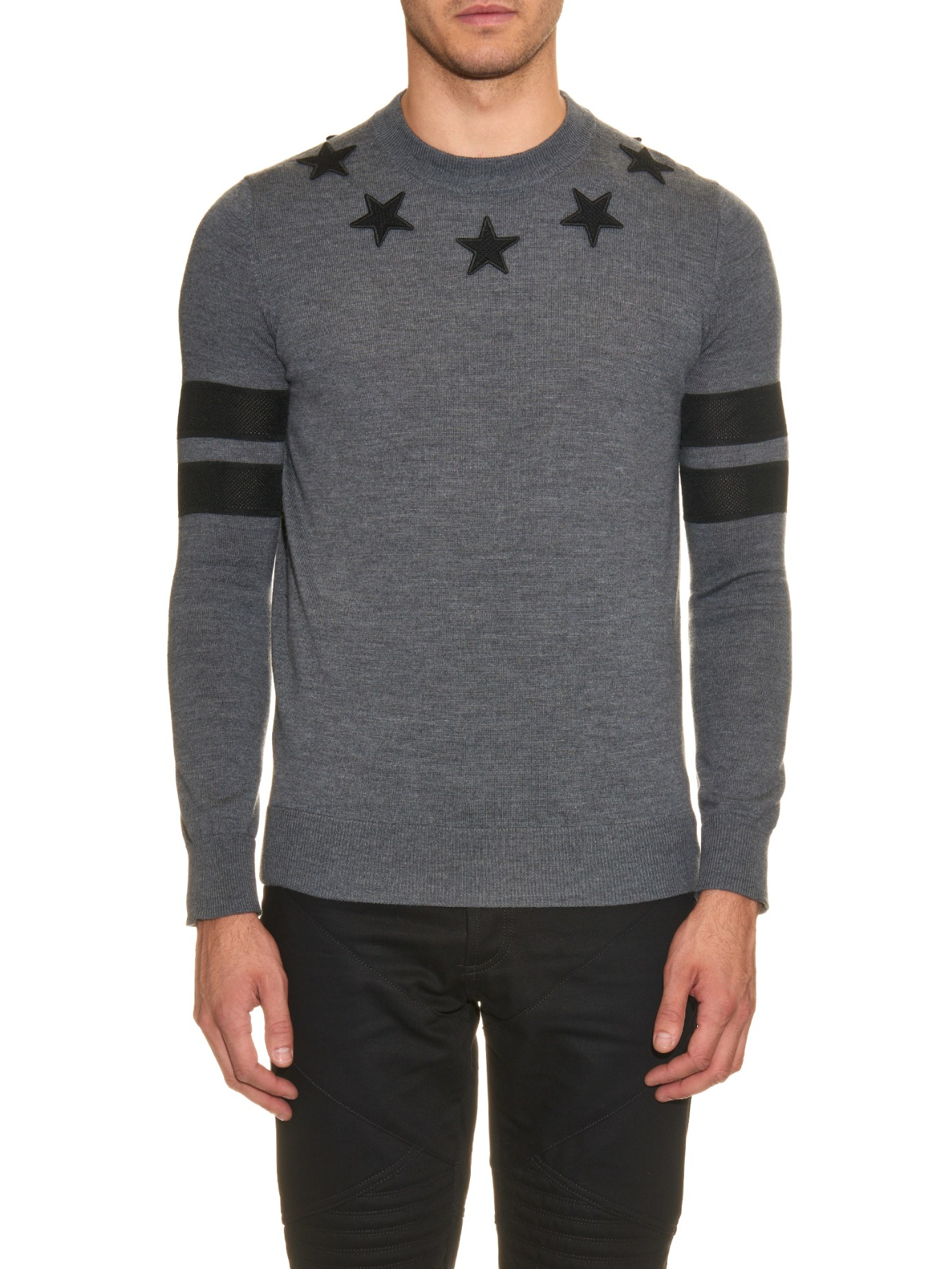 Givenchy Star-patch Wool-knit Sweater in Gray for Men - Lyst
