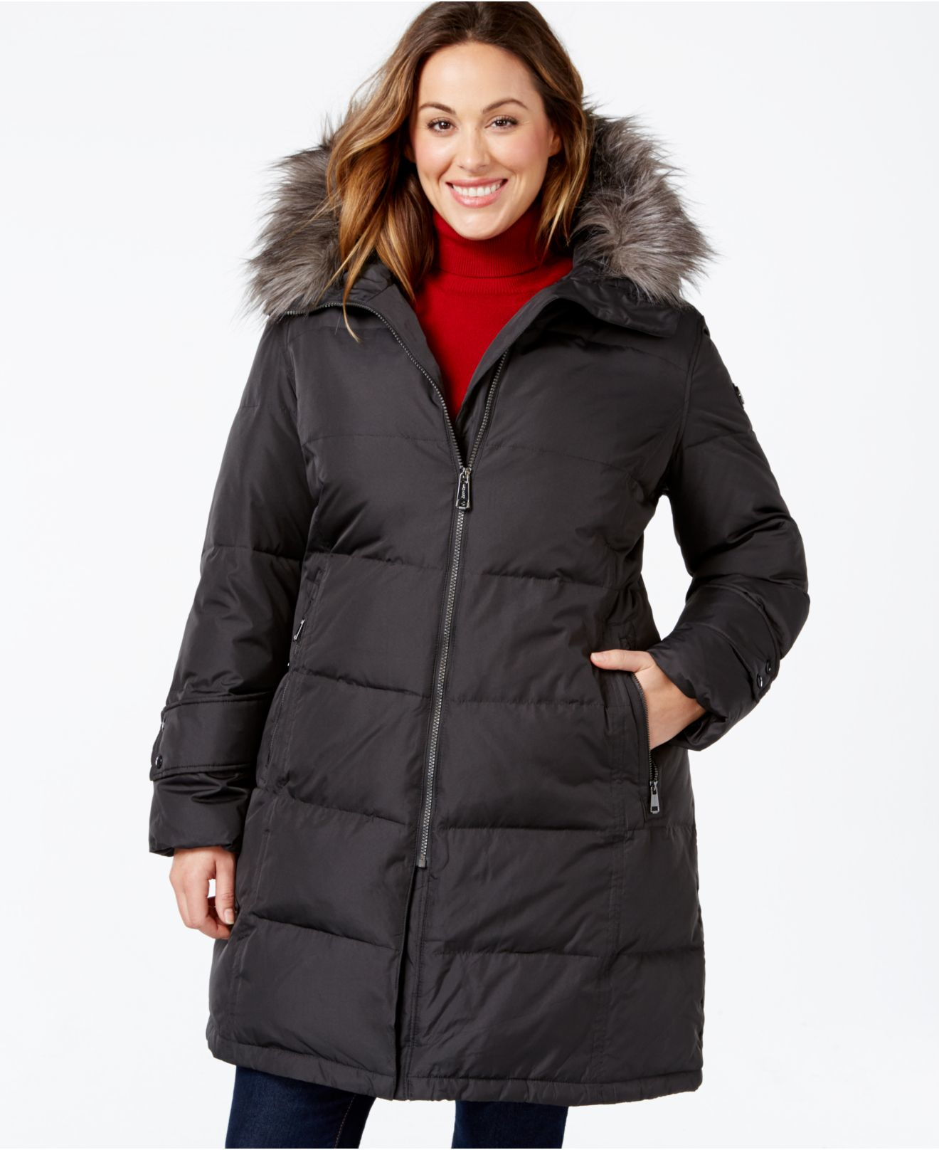 Lyst - Calvin Klein Plus Size Hooded Faux-fur-trim Quilted Down Puffer ...