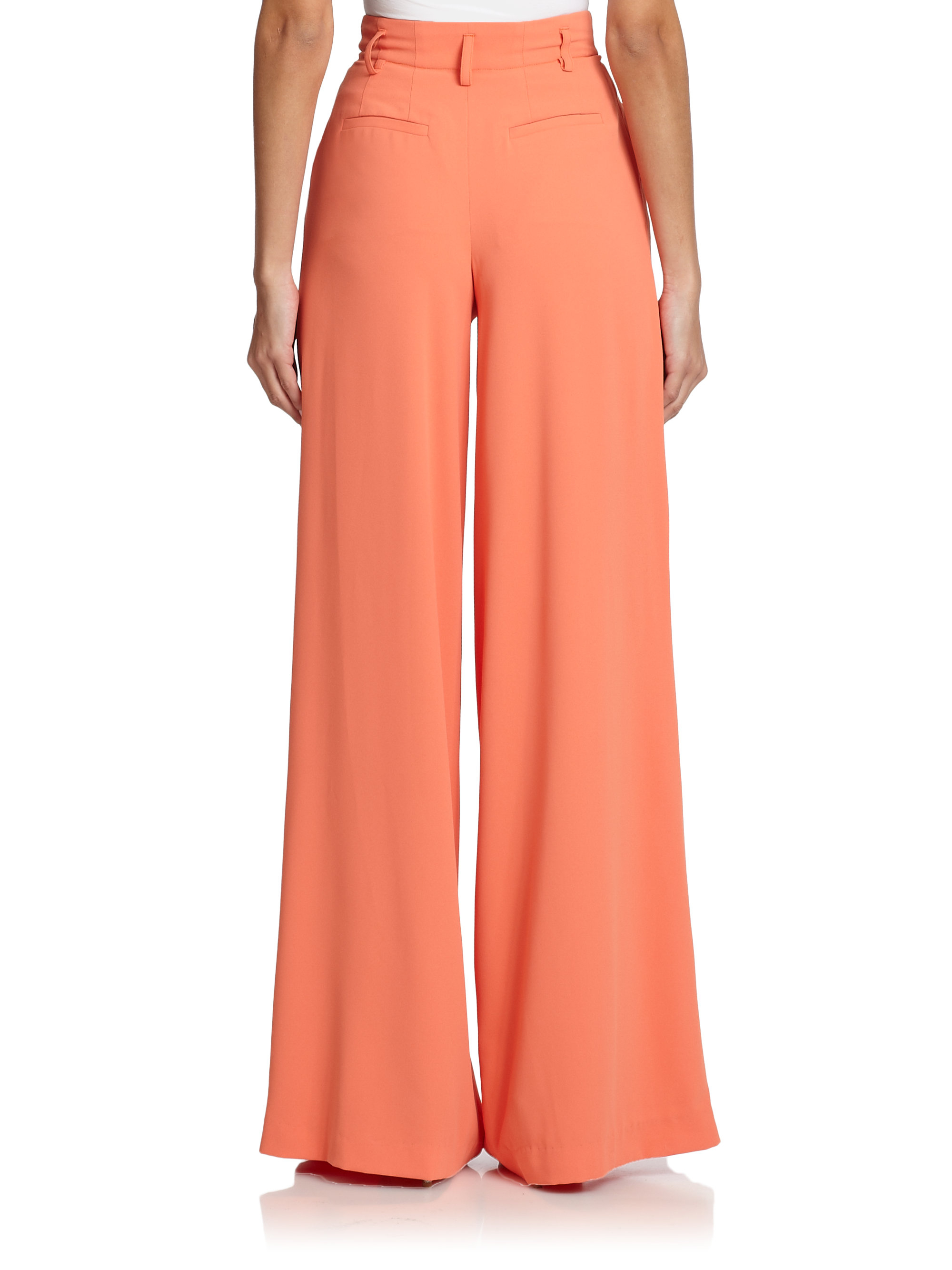 Alice + Olivia High-Waisted Wide-Leg Pants in Coral (Pink) - Lyst