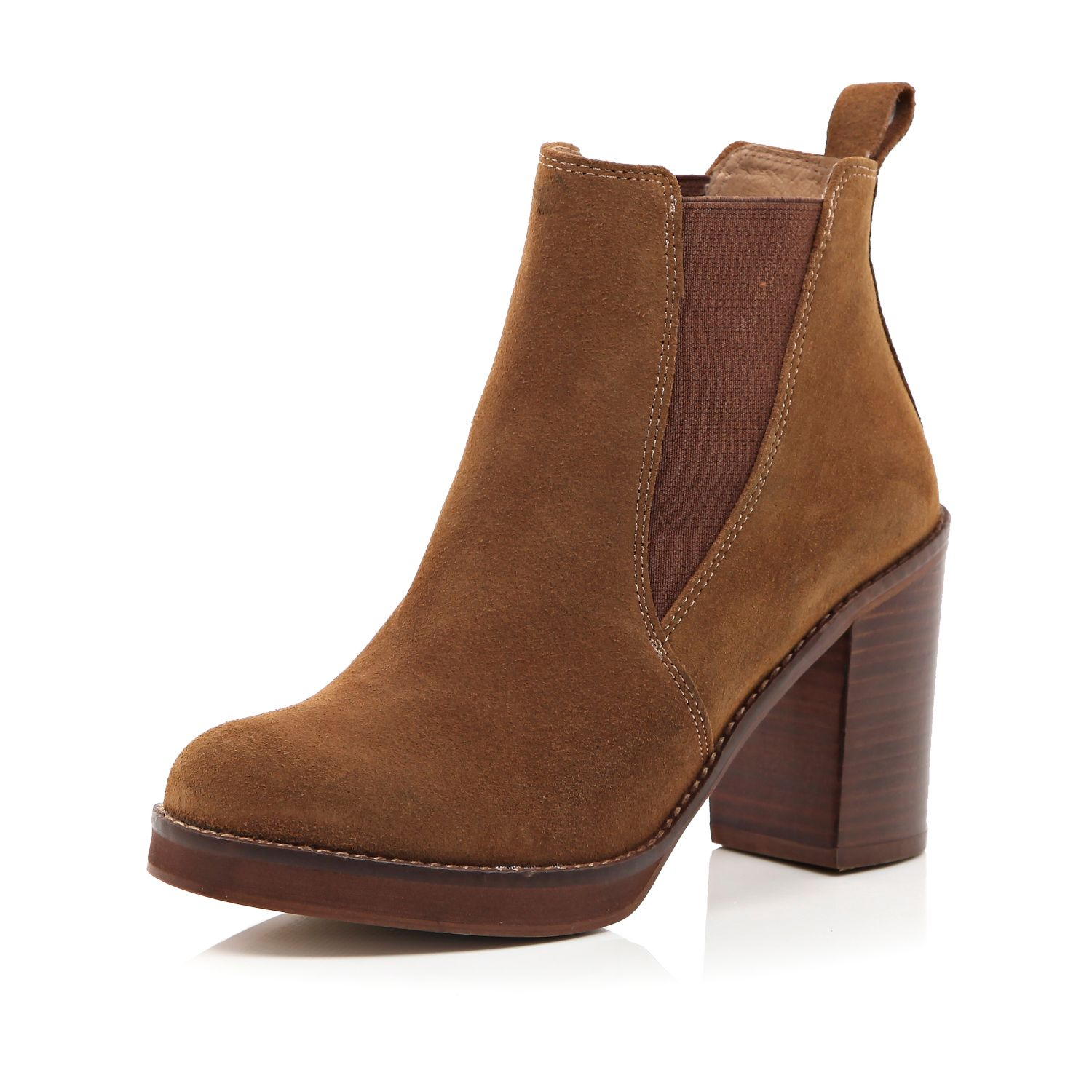 brown block heel ankle boots