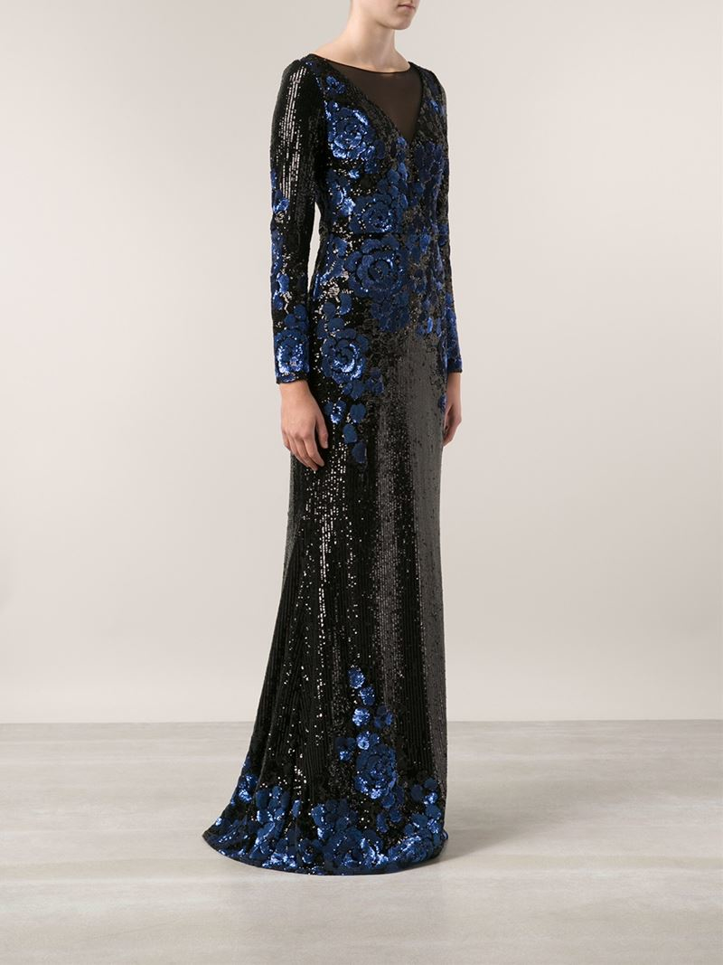 badgley mischka black sequin dress