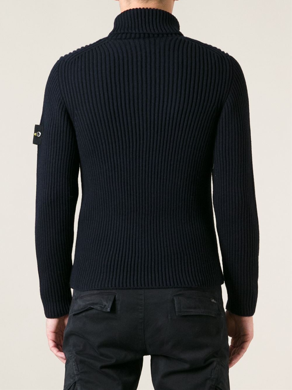 Stone Island Ribbed Cardigan in Blue for Men | Lyst