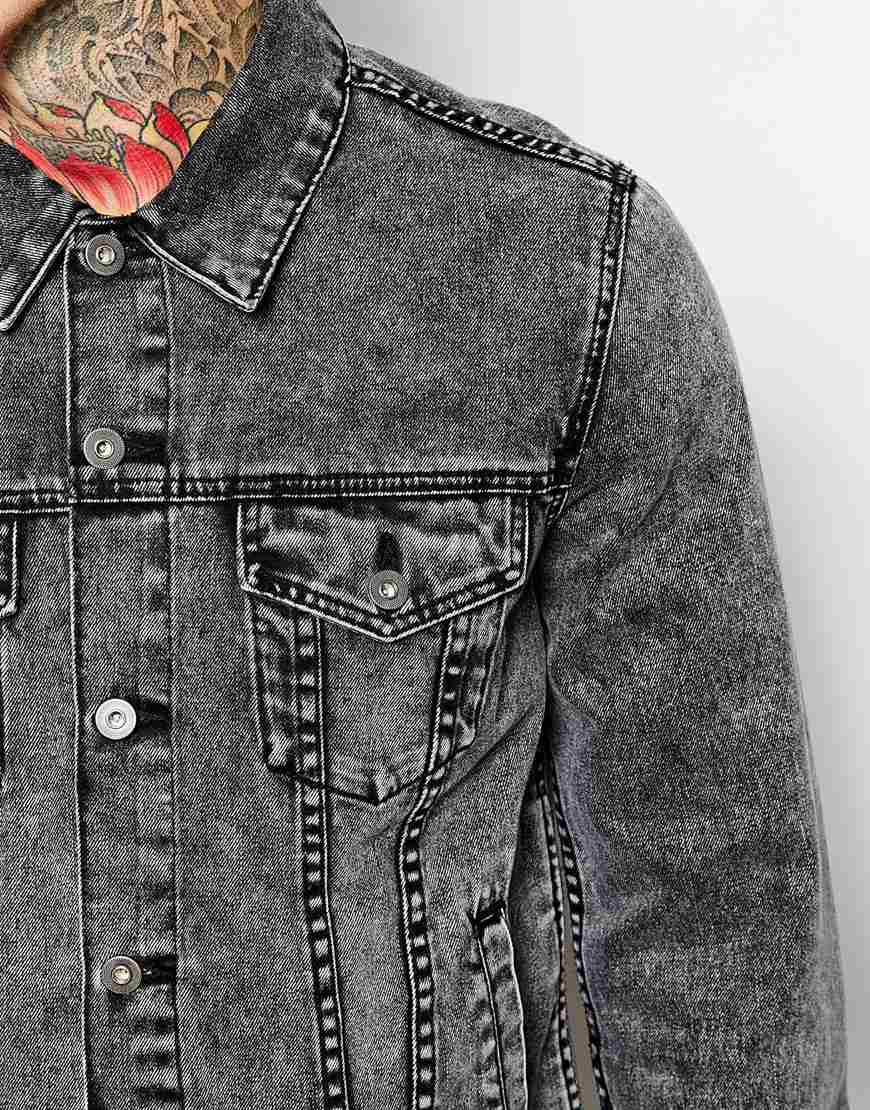 ASOS Denim Jacket in Black Acid Wash for Men | Lyst