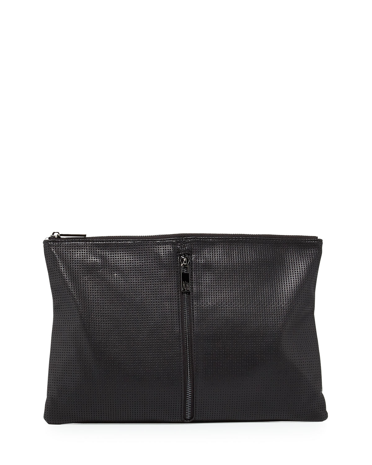Lyst - Neiman Marcus Perforated Zip Large Clutch Bag in Black
