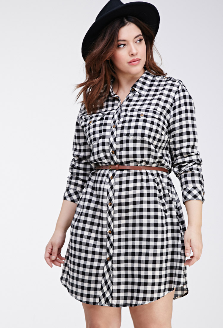 Lyst Forever 21 Plus Size Checked Pocket Shirt Dress in Gray Lyst Forever 21 Plus Size Checked Pocket Shirt Dress in Gray