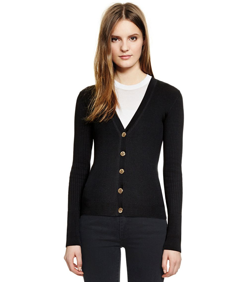 Tory Burch Cotton Shrunken Simone Cardigan in Black | Lyst