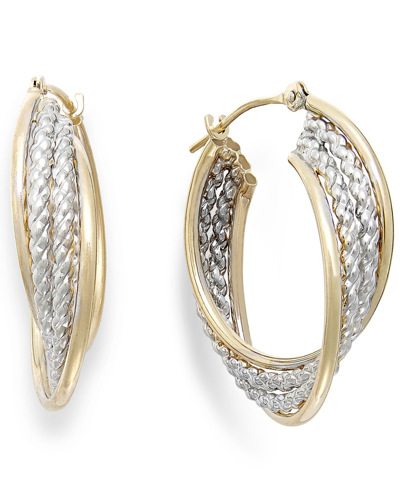 Macy's Two-tone Rope Hoop Earrings In 10k Gold in Metallic | Lyst