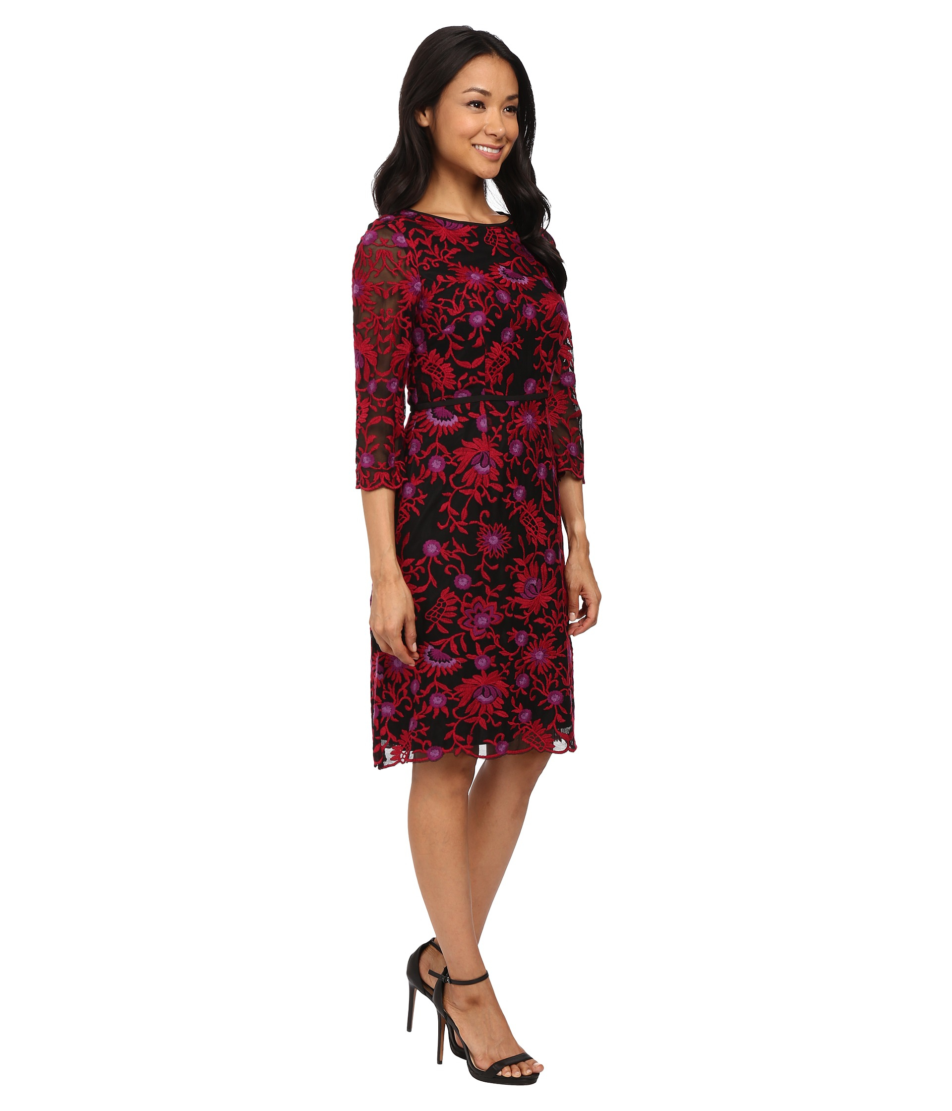 three quarter sleeve fit and flare dress