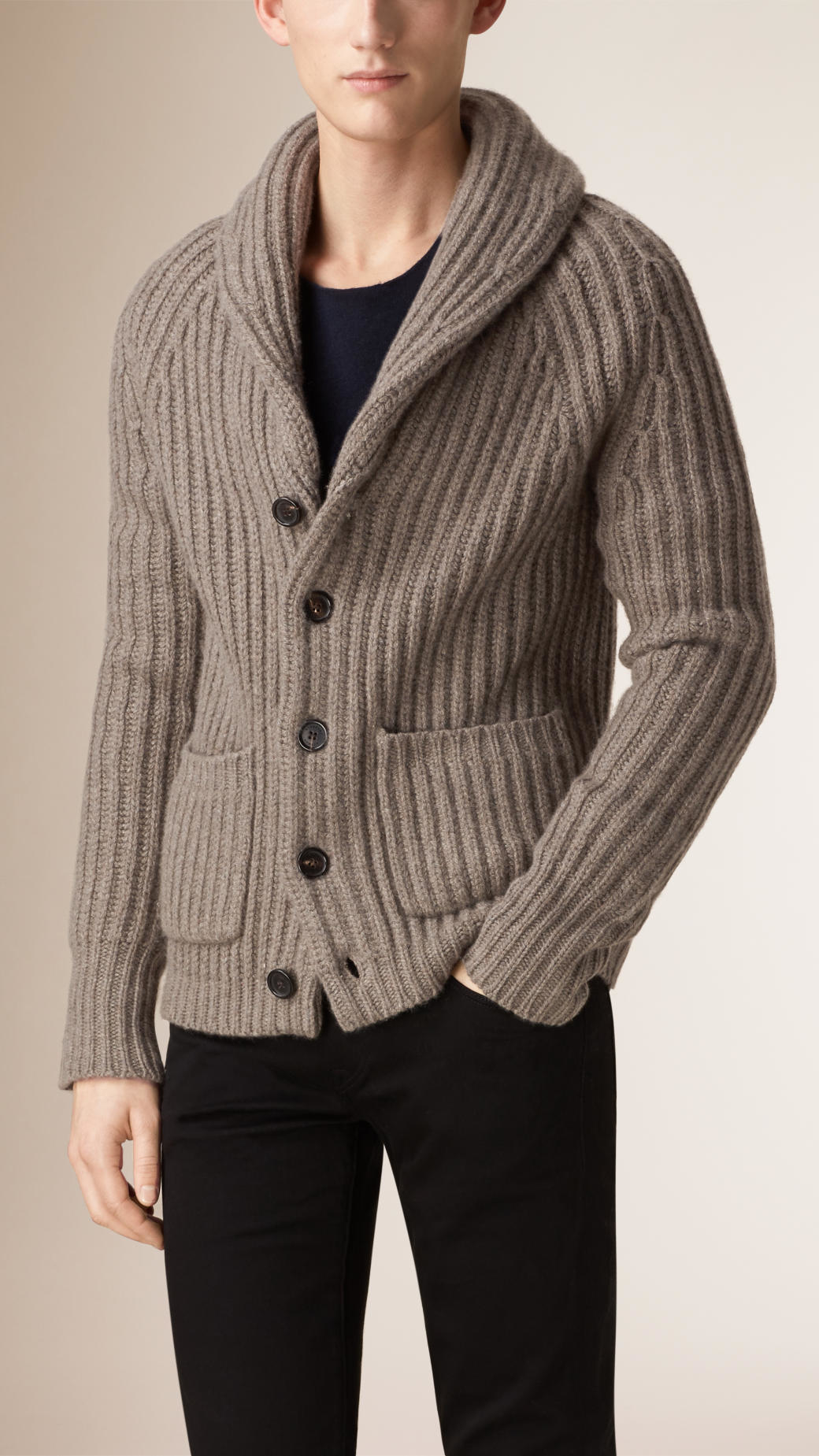 Burberry Shawl Collar Wool Cashmere Cardigan in Taupe Brown (Brown) for Men  - Lyst