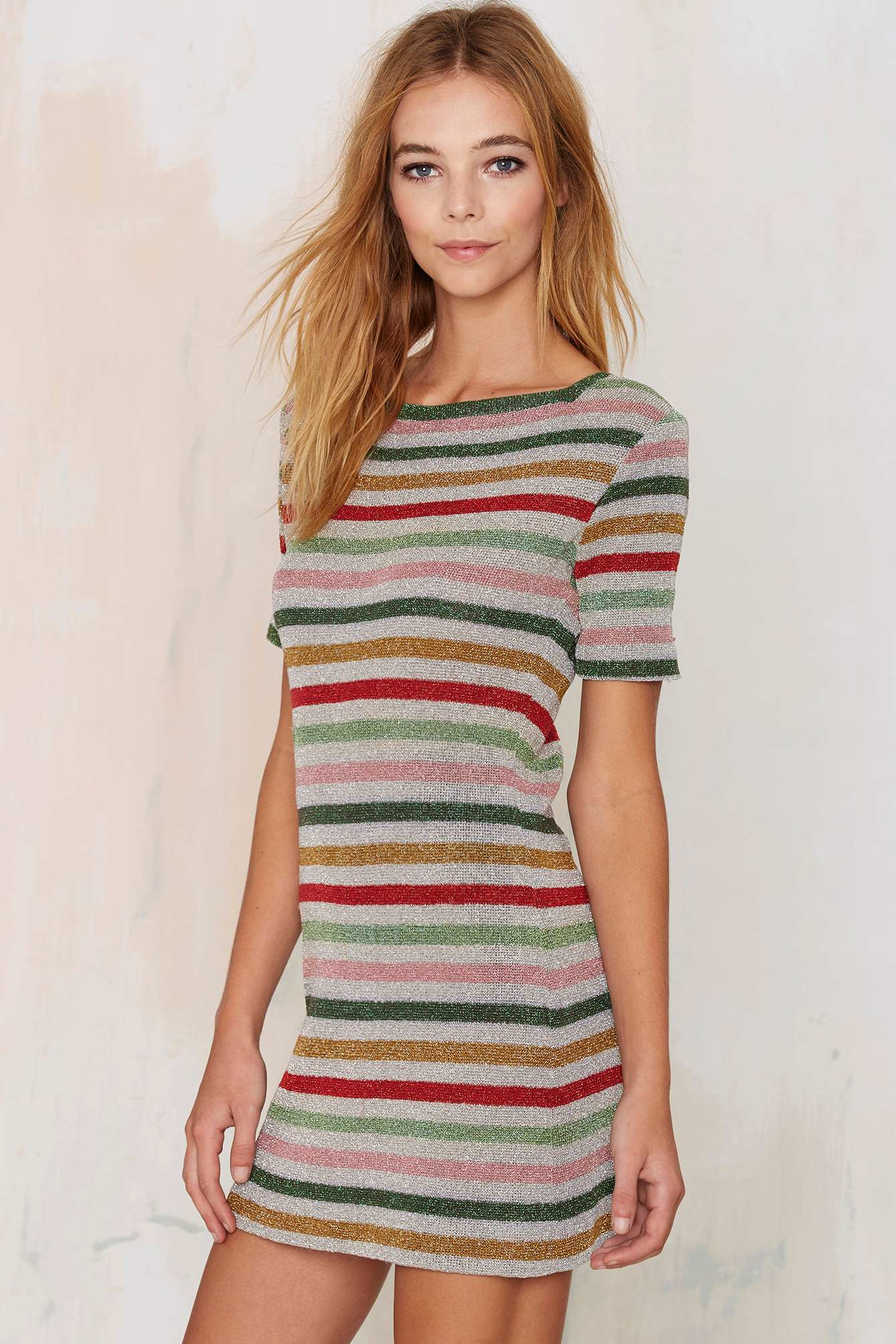 Nasty gal Vintage Candy Striper Metallic Shift Dress in Brown Lyst