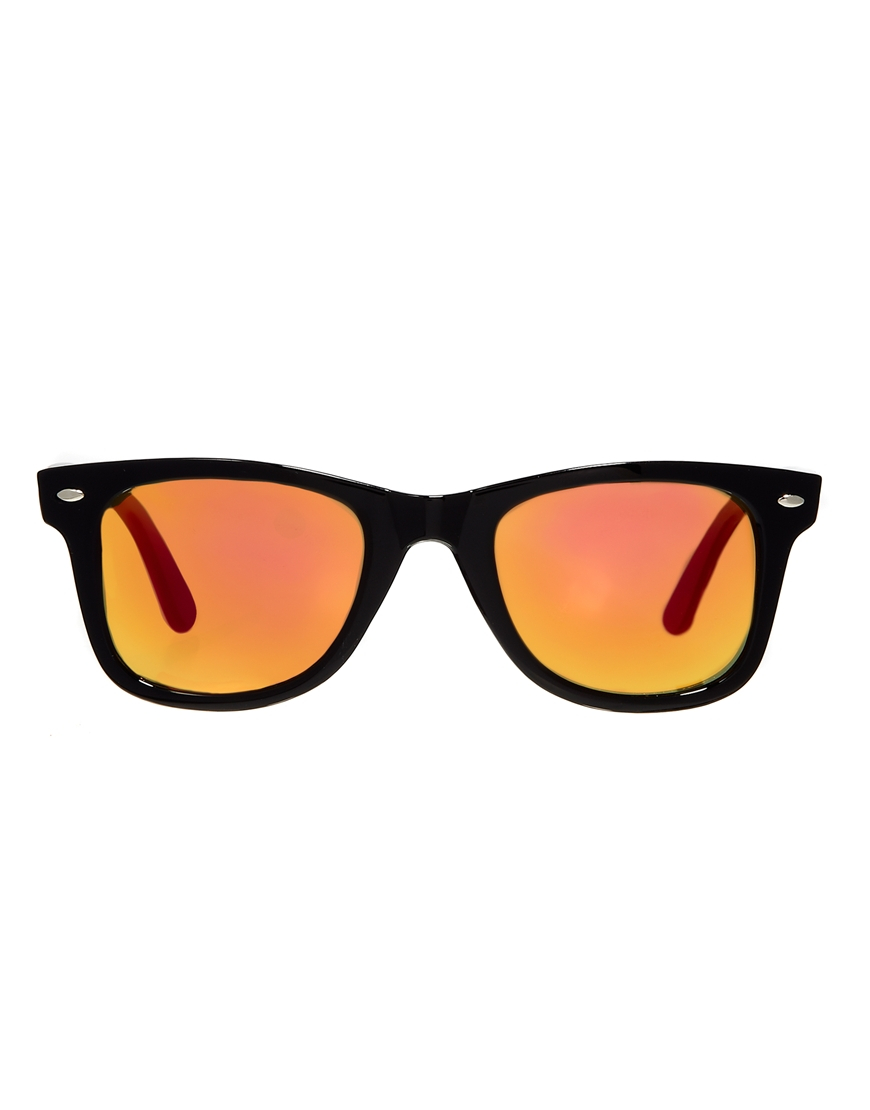 ASOS Wayfarer Sunglasses with Orange Mirror Lens in Black - Lyst