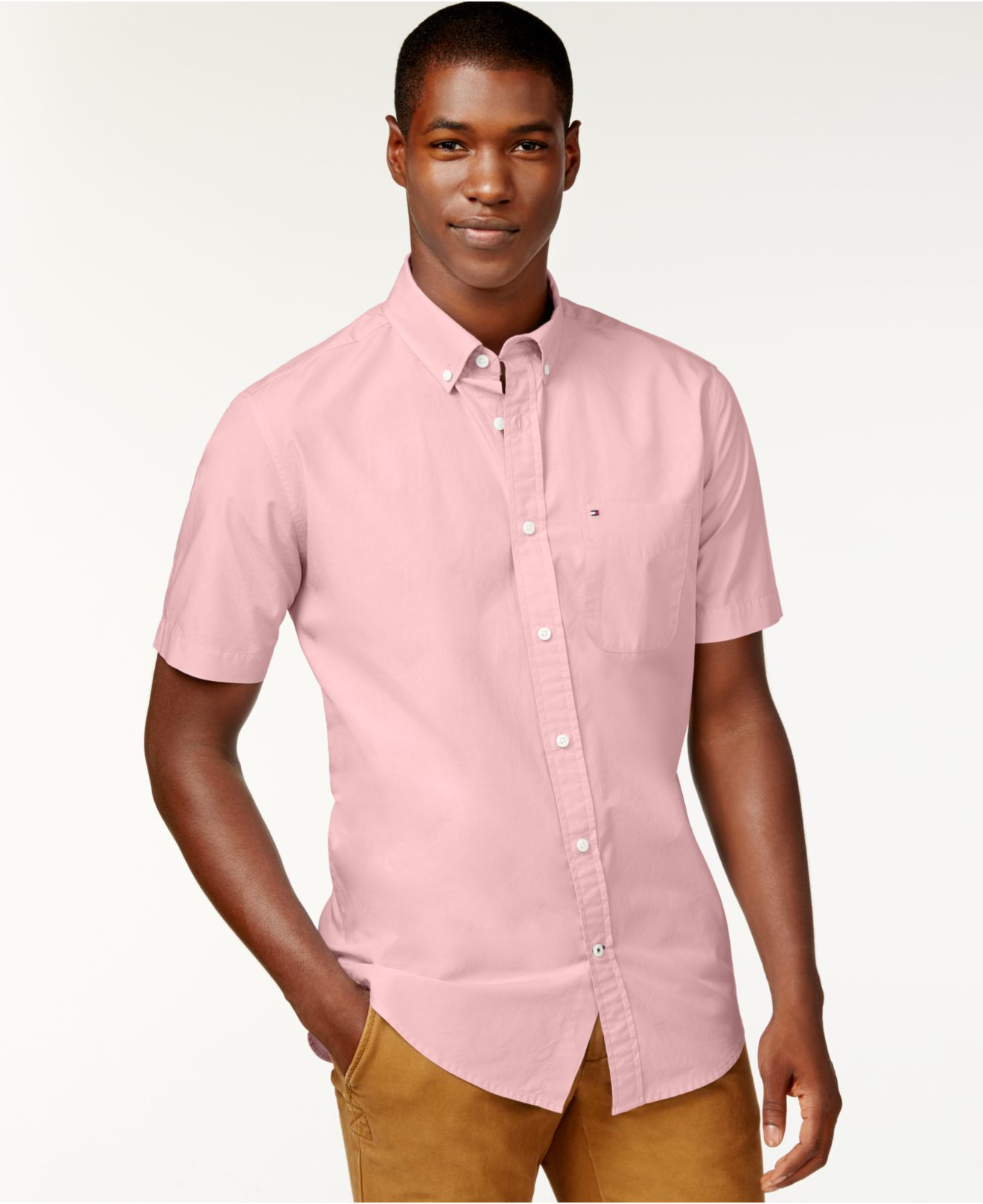 Tommy Hilfiger Cotton Maxwell Short-sleeve Button-down Shirt in Pink ...