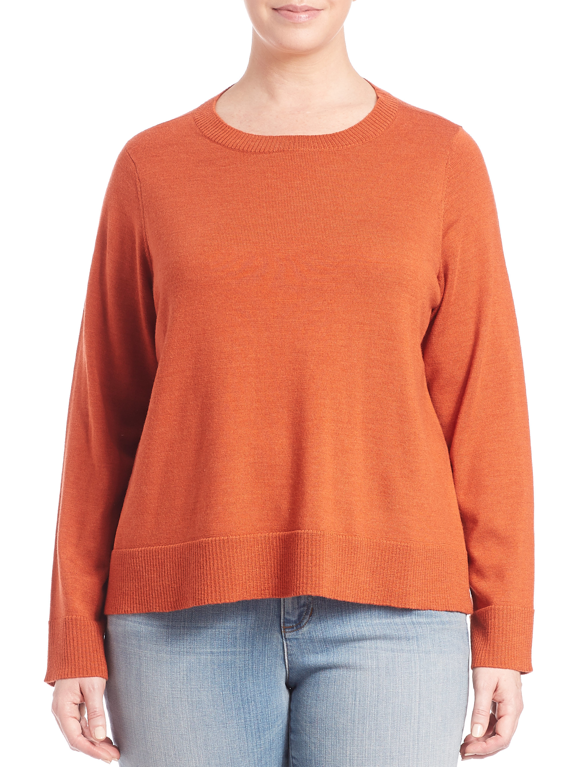 Eileen Fisher Wool Bateauneck Boxy Sweater in Orange Lyst
