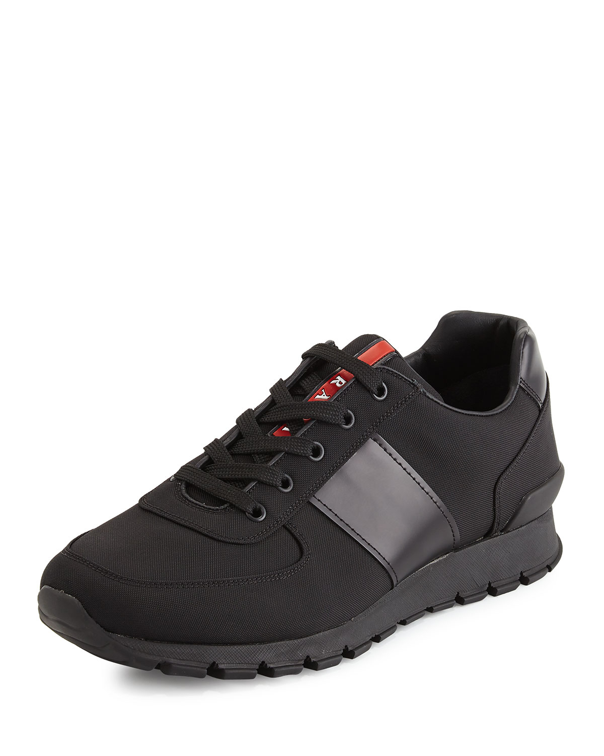 Lyst - Prada Leather-Detail Running Sneakers in Black for Men