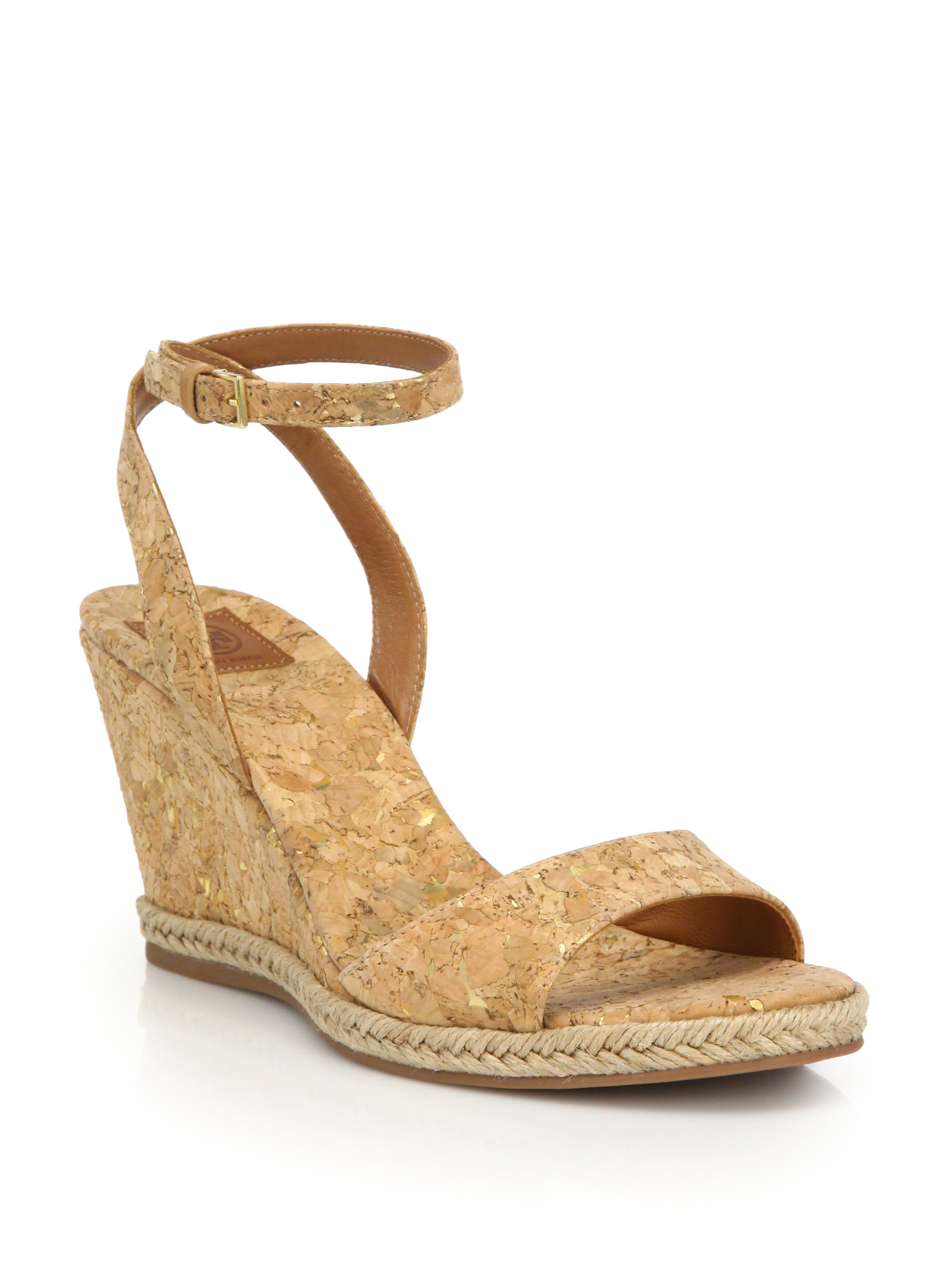 Tory Burch Marion Cork Wedge Sandals in Natural | Lyst