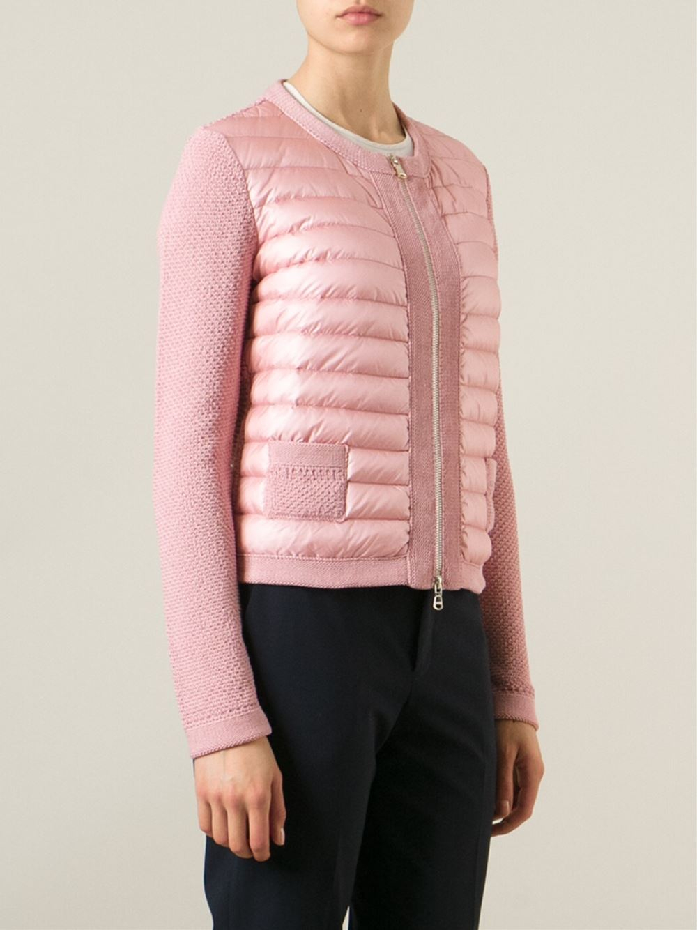 Moncler Padded Panel Cardigan in Pink 