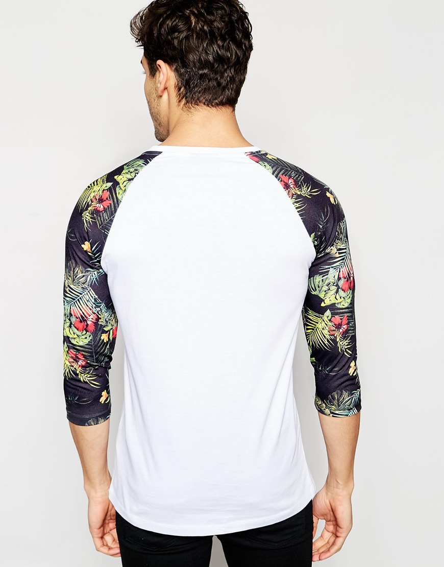 ASOS 3/4 Sleeve T-shirt With Floral Print Sleeves - Black for Men | Lyst