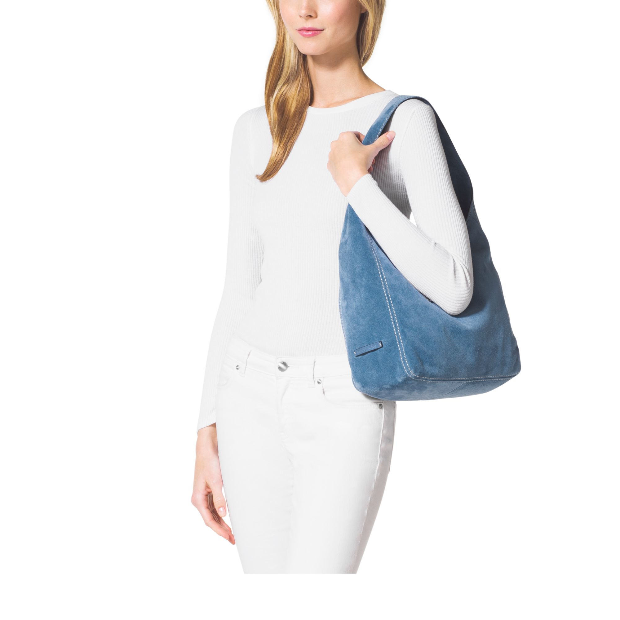 Michael Kors Lena Large Suede Shoulder Bag in Blue | Lyst