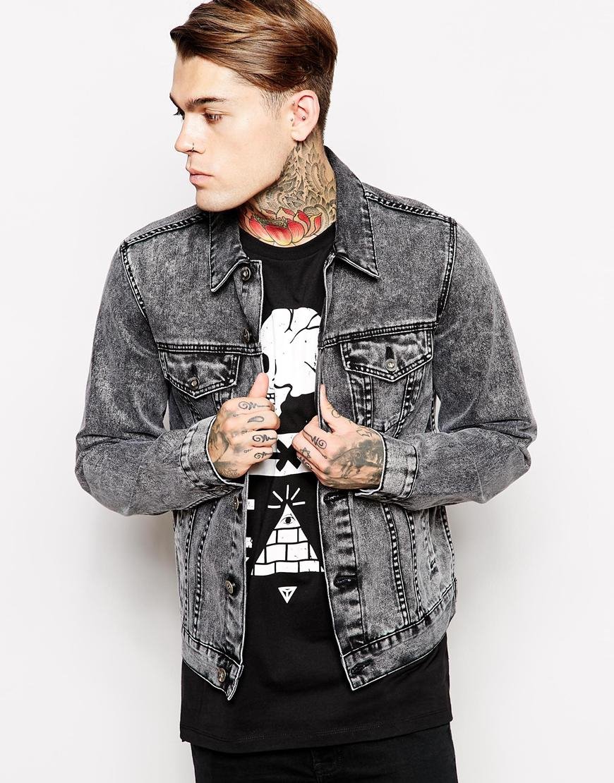 ASOS Denim Jacket in Black Acid Wash for Men | Lyst