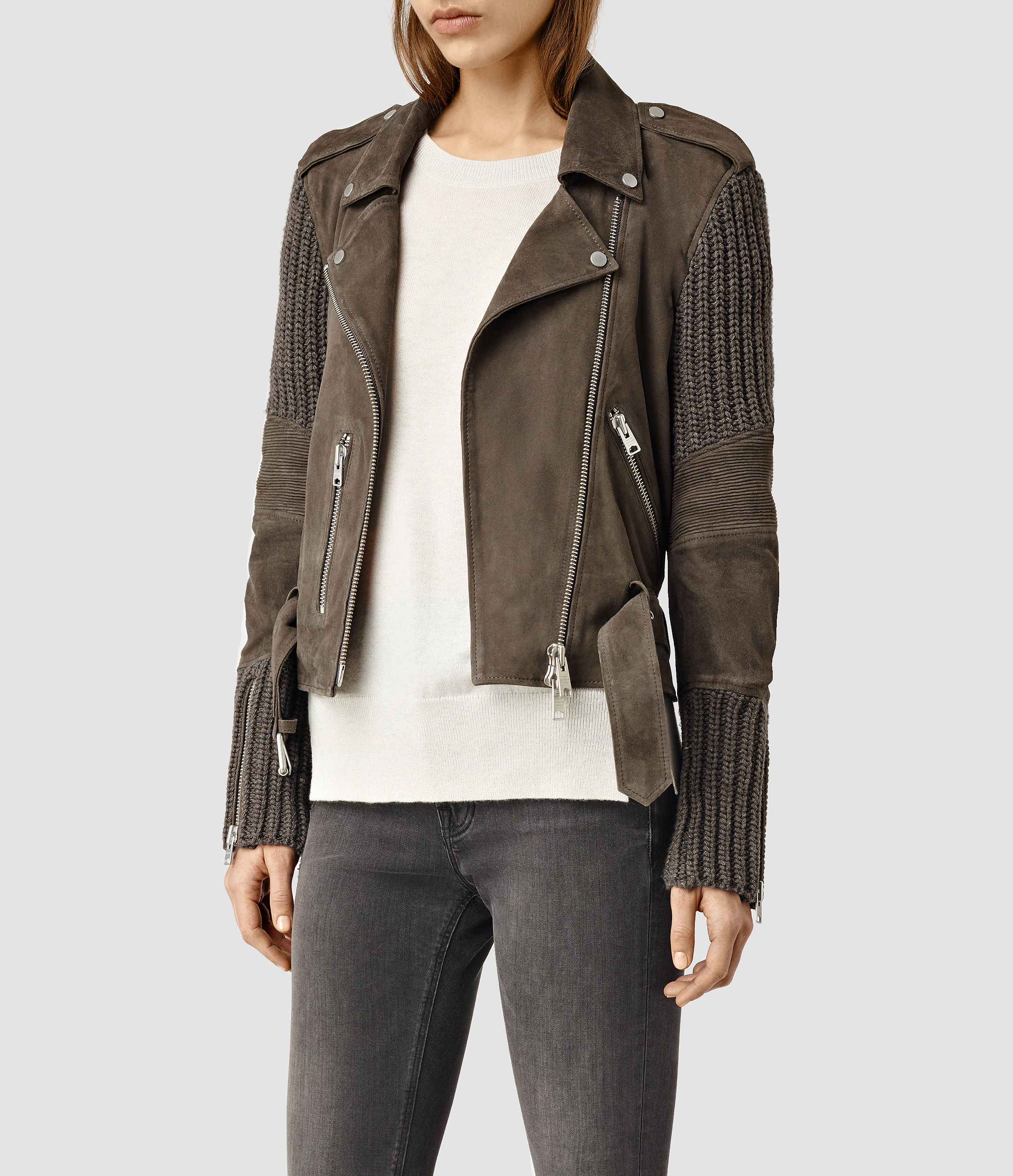 khaki suede biker jacket