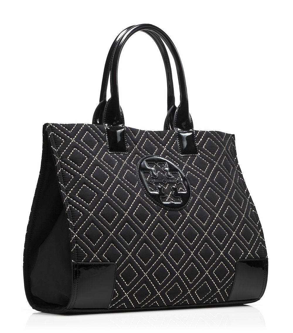 Tory Burch Ella Quilted Tote in Black/Gold (Black) - Lyst