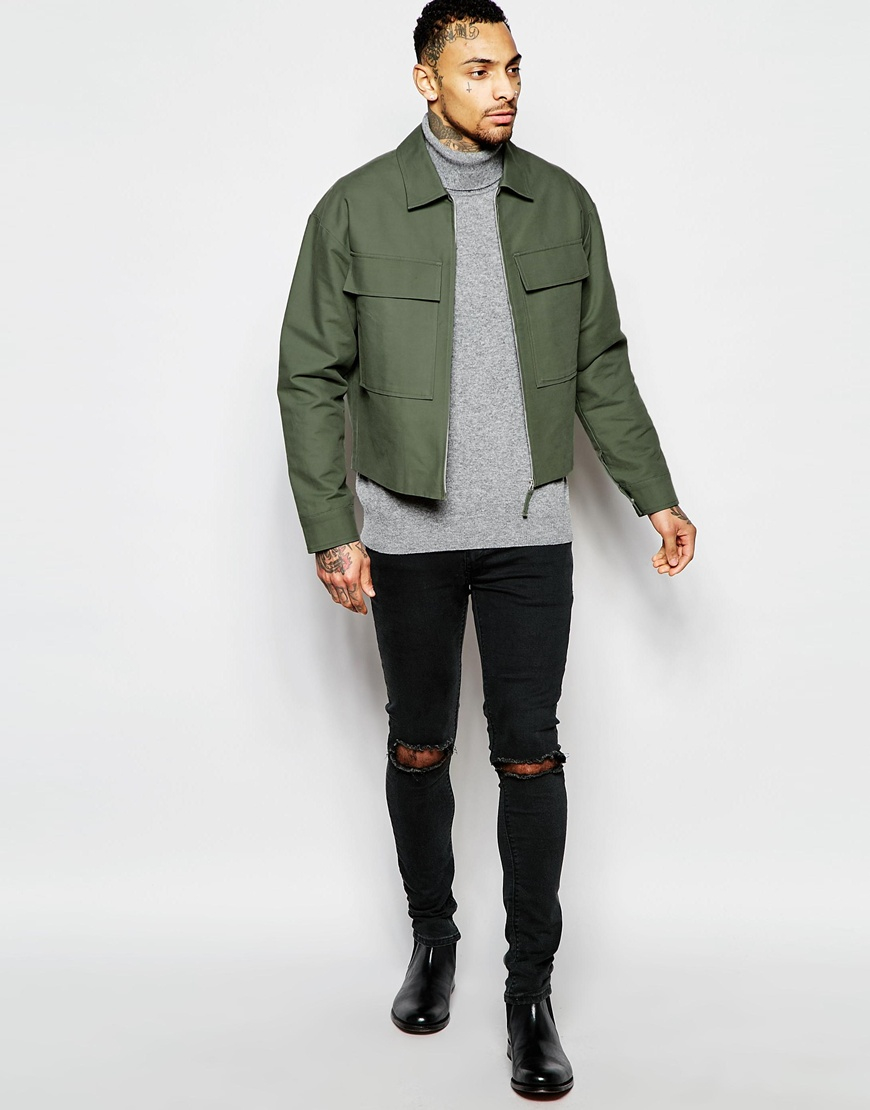 ASOS Cropped Military Jacket In Green for Men | Lyst
