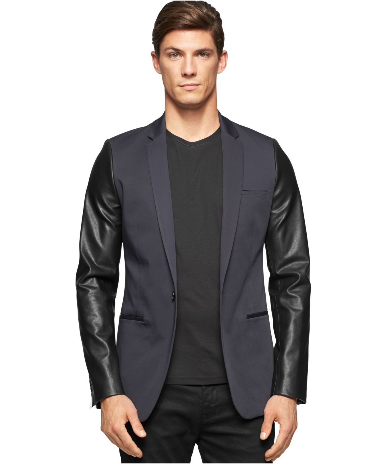 calvin klein faux leather sleeve jacket