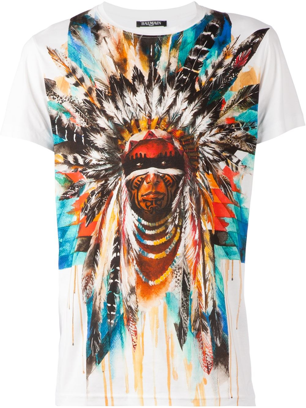 Balmain Native American Print T-shirt in White for Men | Lyst
