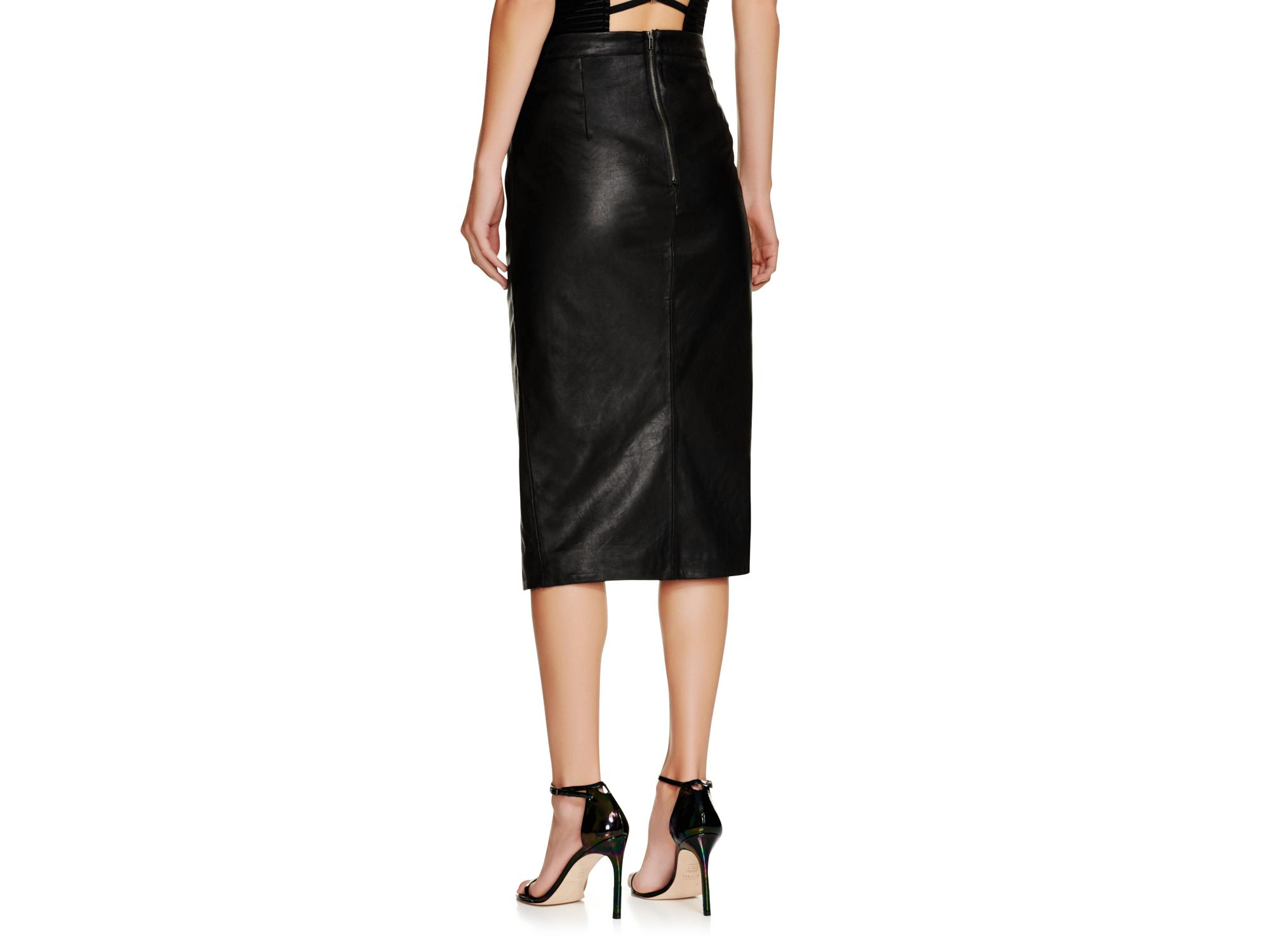 Bardot Faux Leather Side Slit Pencil Skirt in Black - Lyst