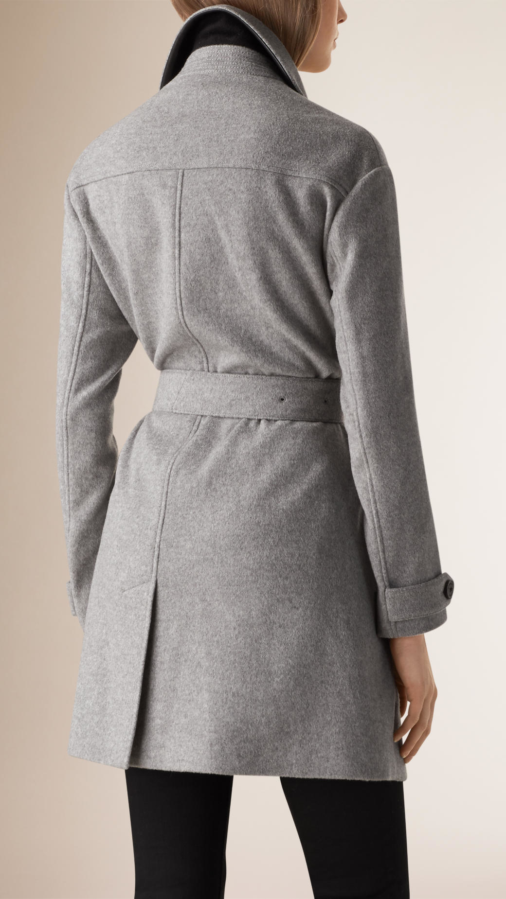 Burberry Lambskin Trim Wool Cashmere Wrap Coat in Pale Grey Melange ...